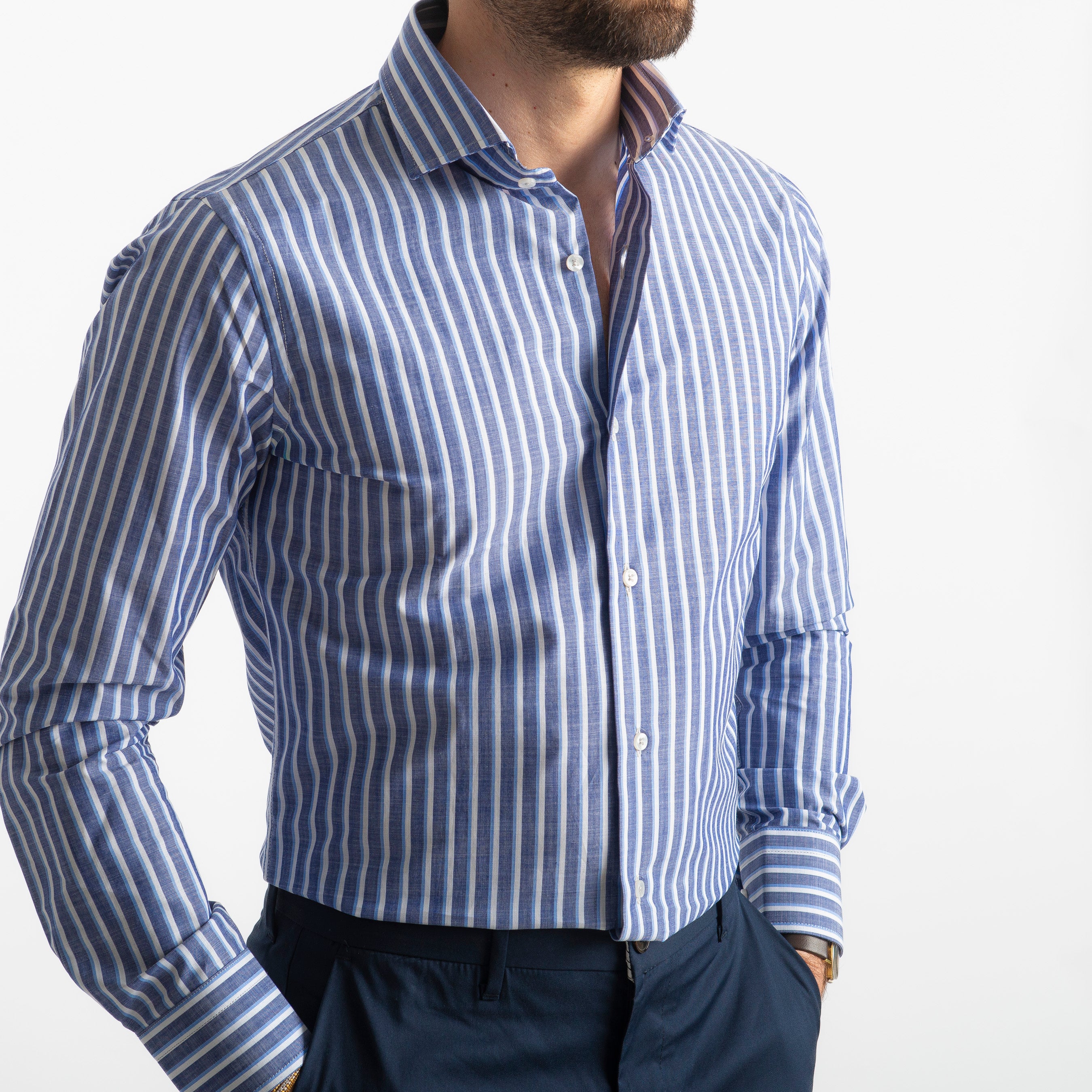 Camicia Fondo Blu Rigo Bianco/Celeste