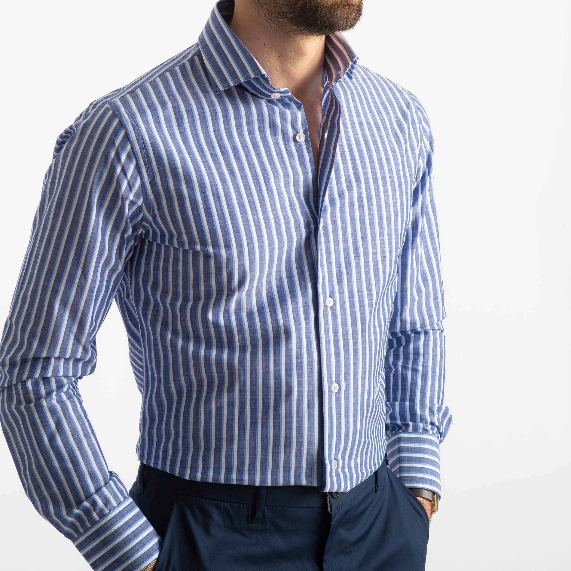 Camicia Fondo Blu Rigo Bianco/Celeste