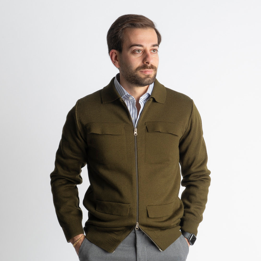 Giacca In Maglia Doppio Cursore Verde