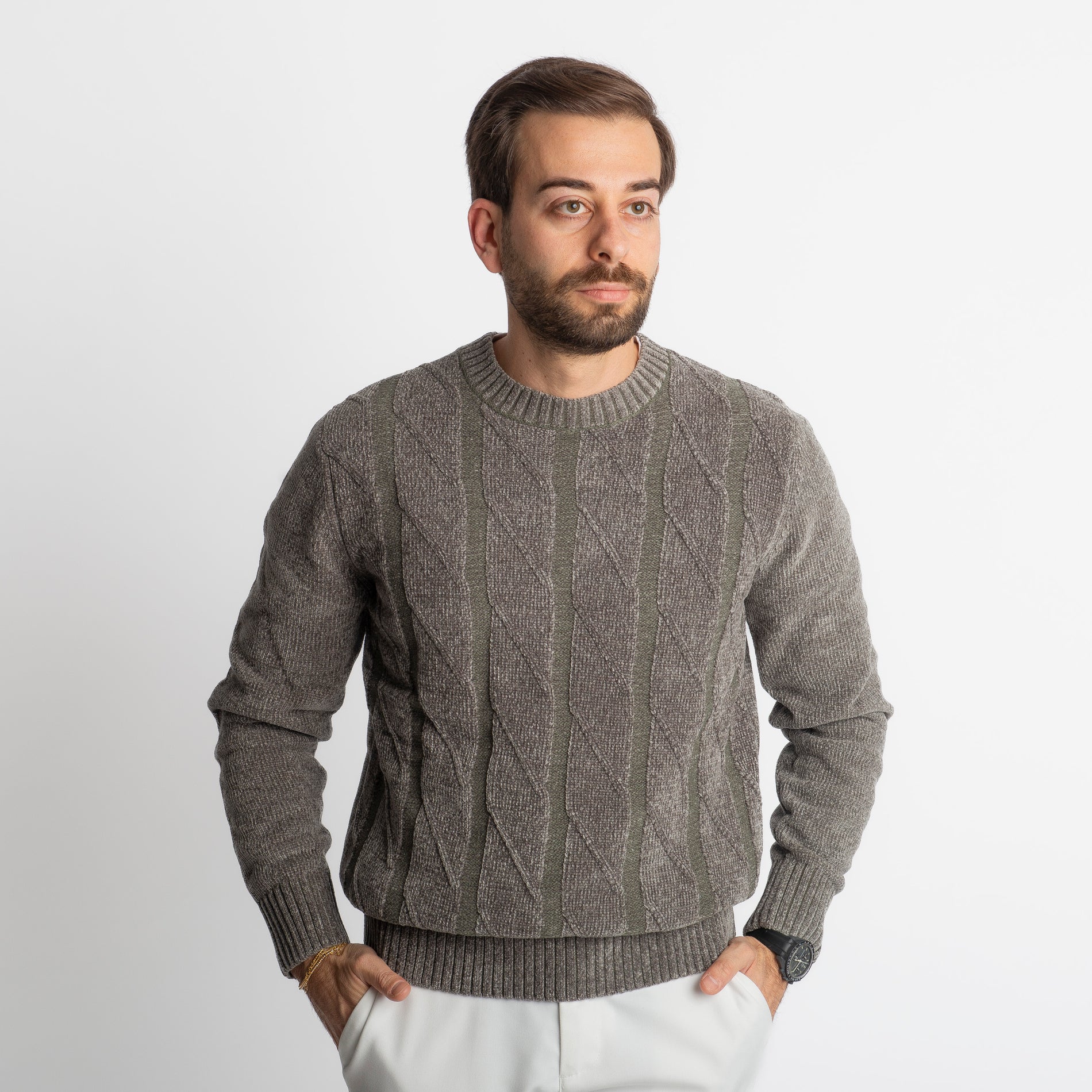 Pullover in Ciniglia a Treccie Verde