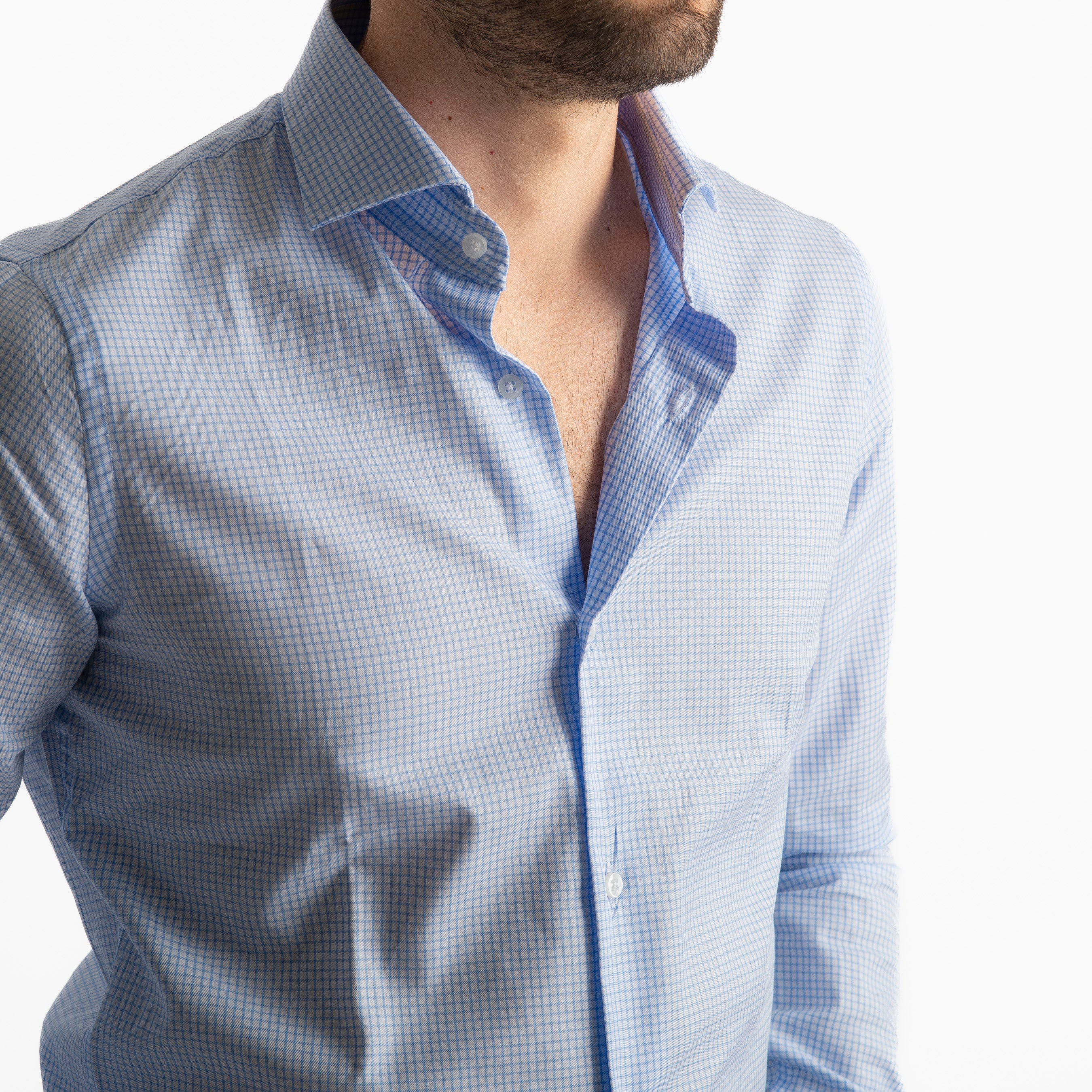 Camicia Bari Quadretti Celeste
