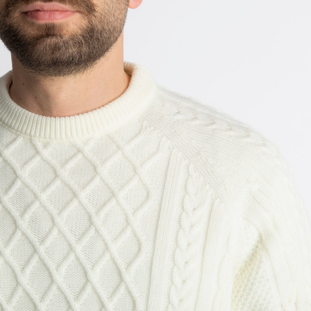 Maglione In Lana Con Treccia Panna