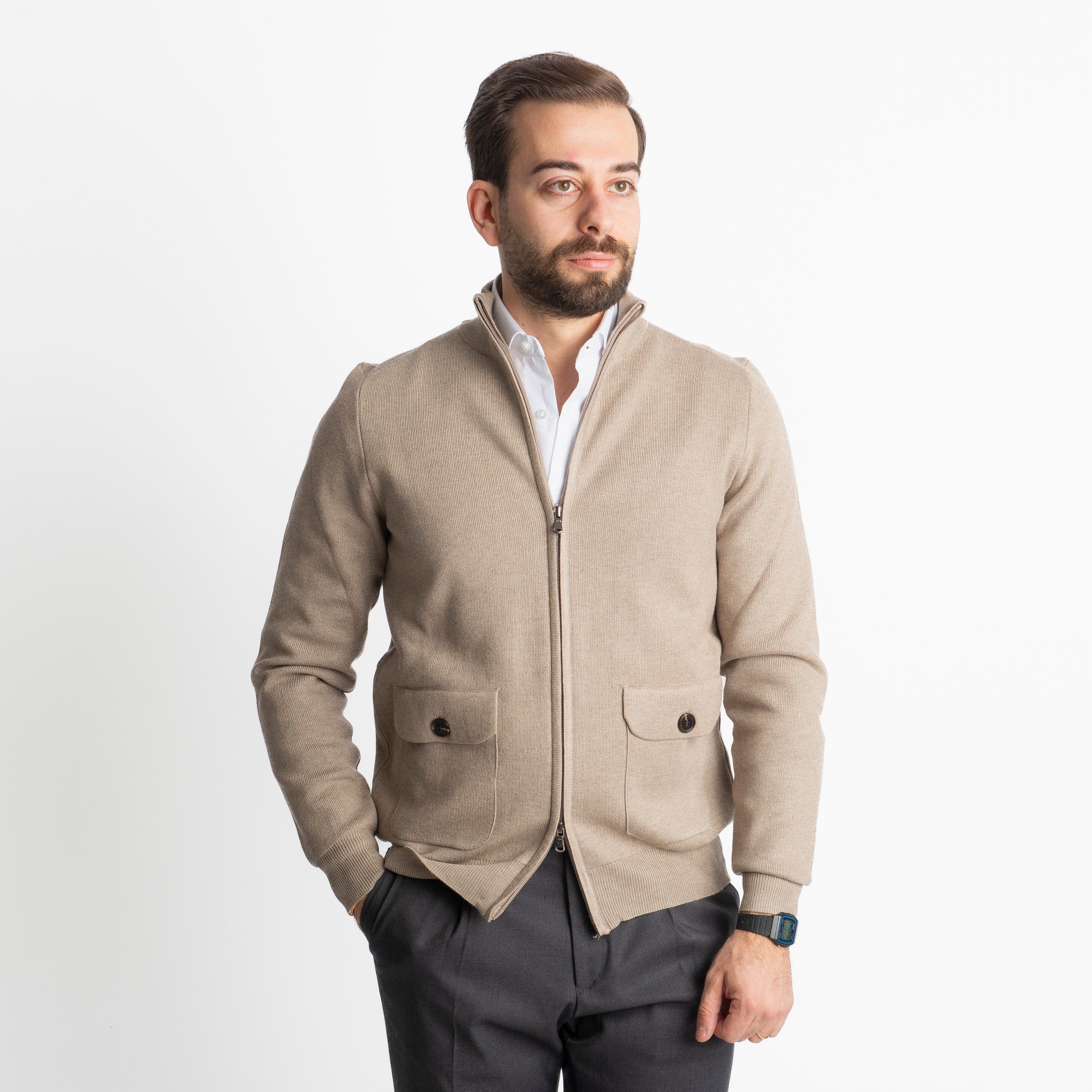 Cardigan Con Zip 251167 Tortora