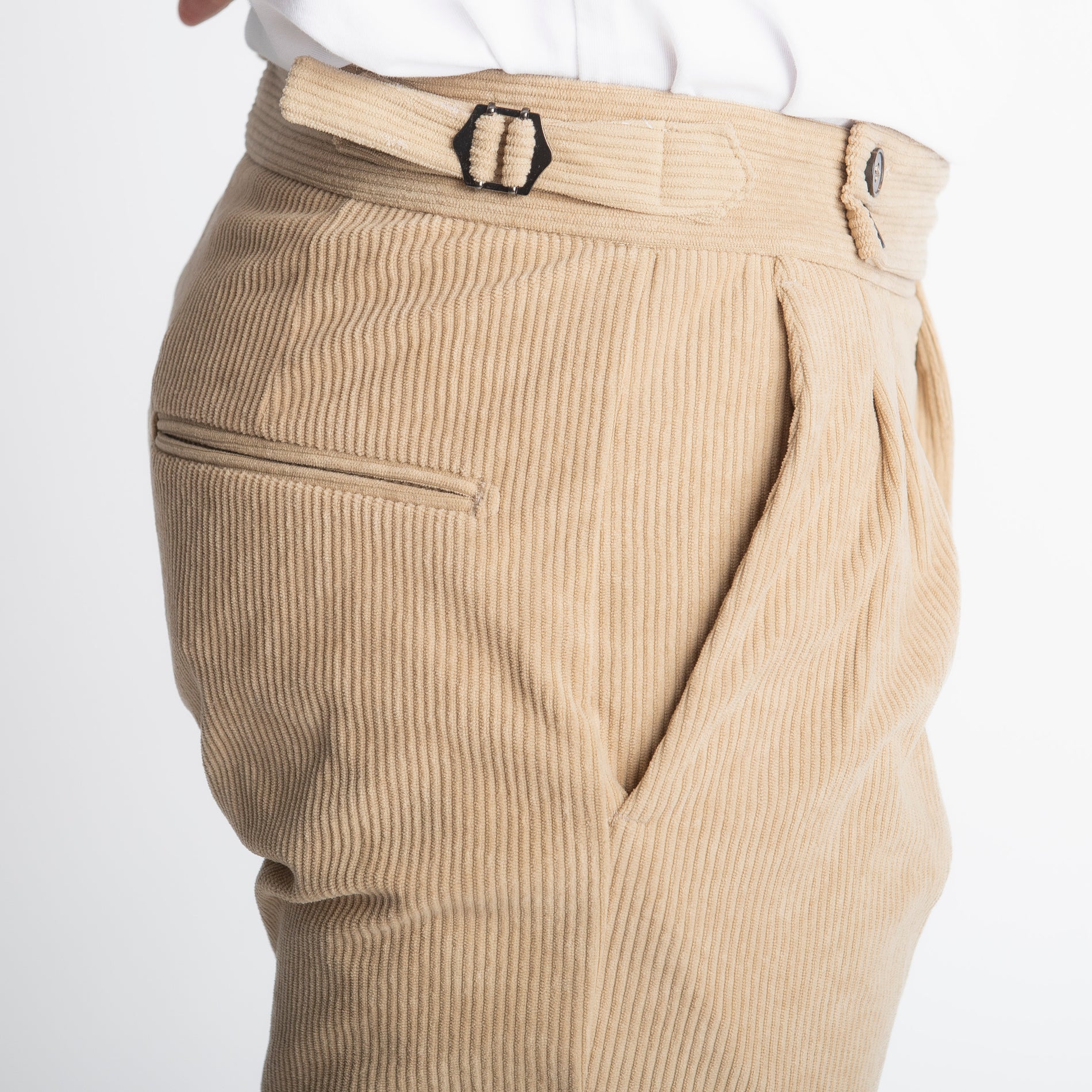Pantalone Pisa Con Fibbia In Velluto A Coste Beige