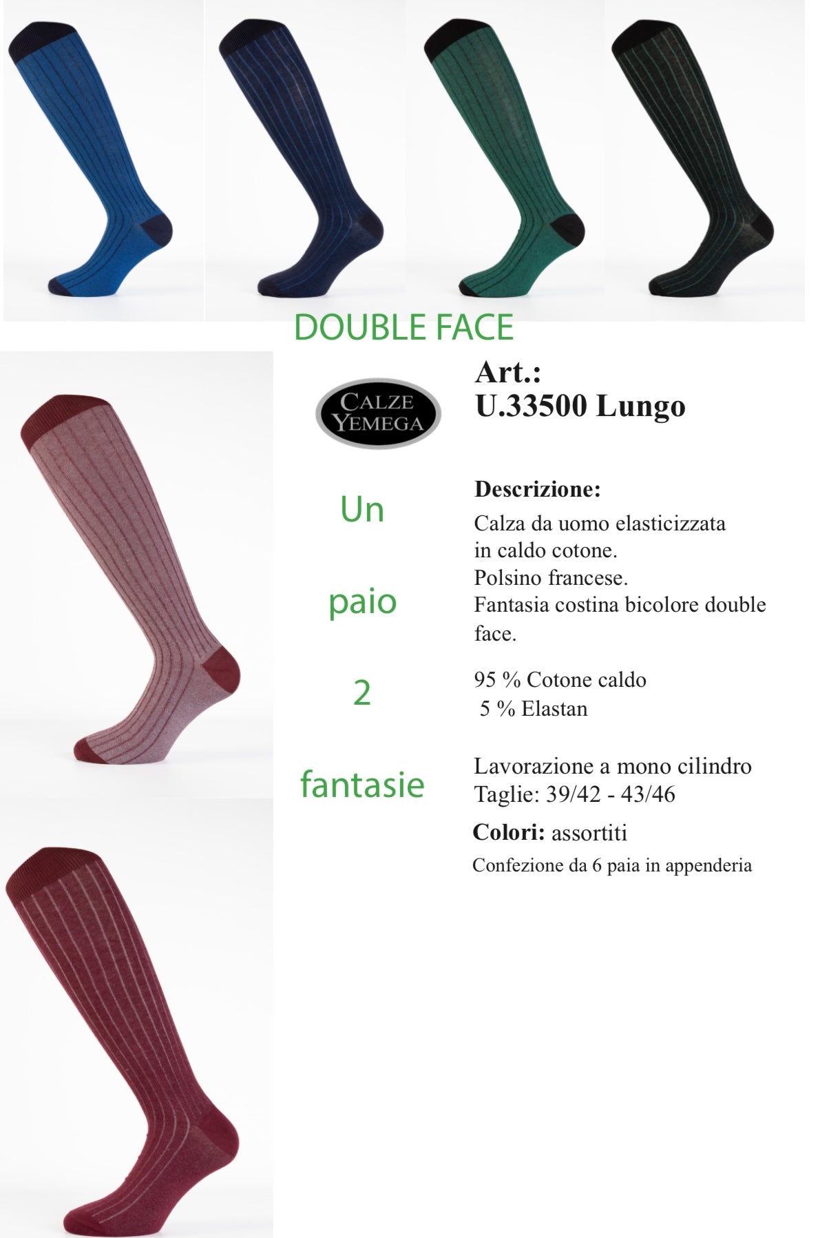 Calza Uomo Reversibile in Caldo Cotone Blu