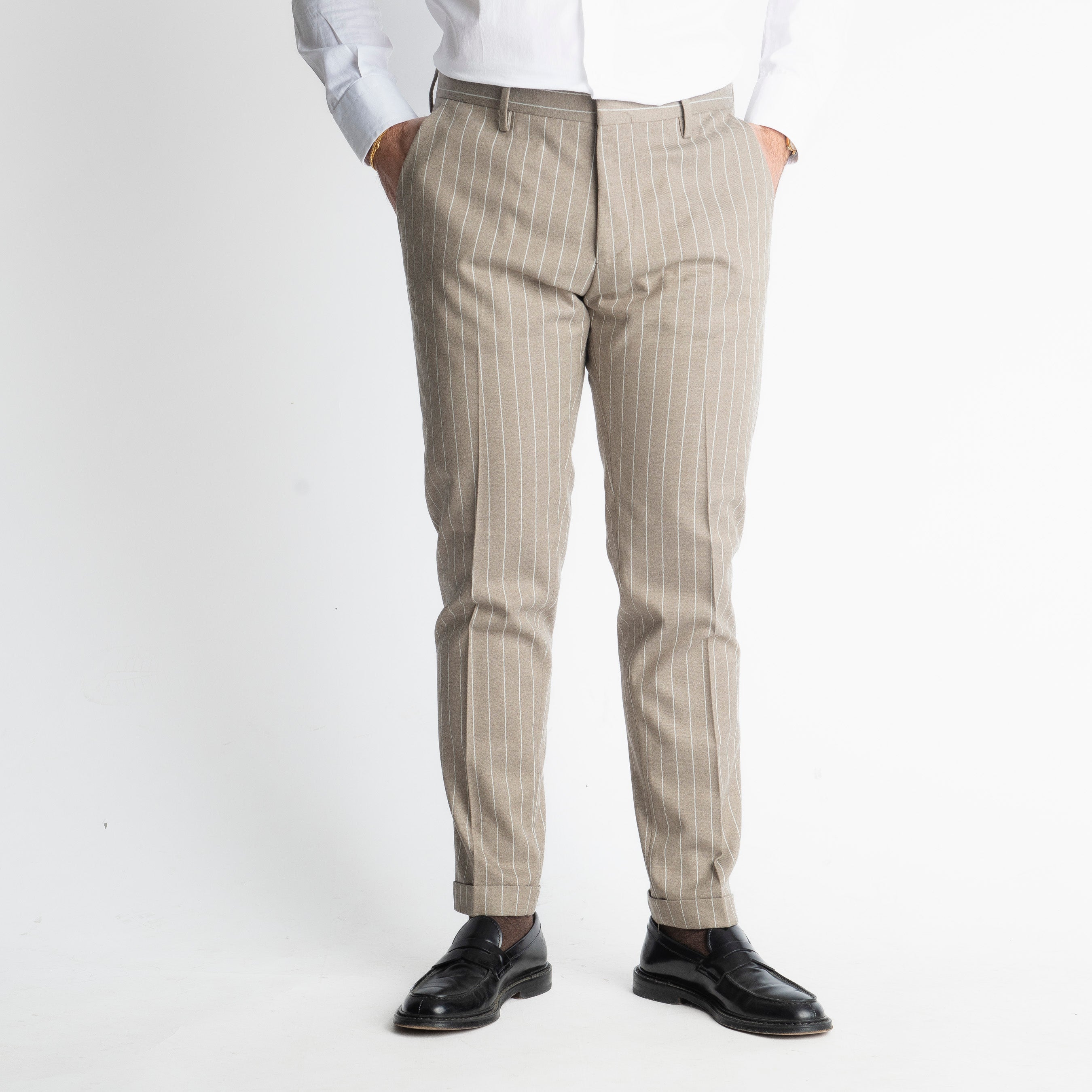 Pantalone wall street TO8011 Wool Gessato Tortora
