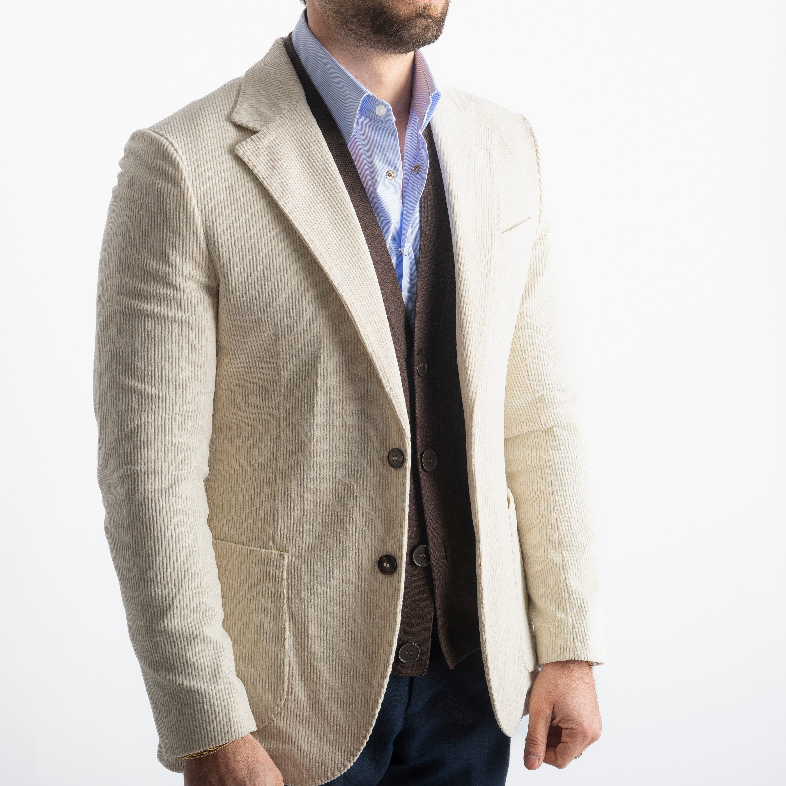 Giacca Monopetto in Velluto Panna