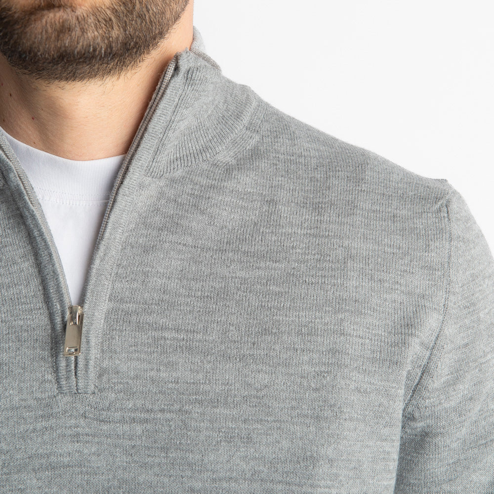 Maglioncino Mezza Zip In Lana Merinos Grigio