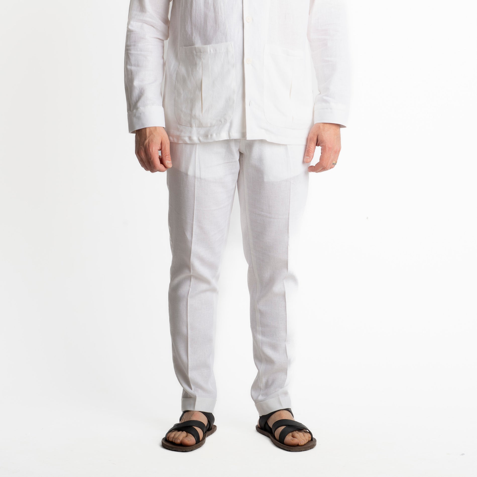 Pantalone in Lino con Elastico TO8007 Bianco