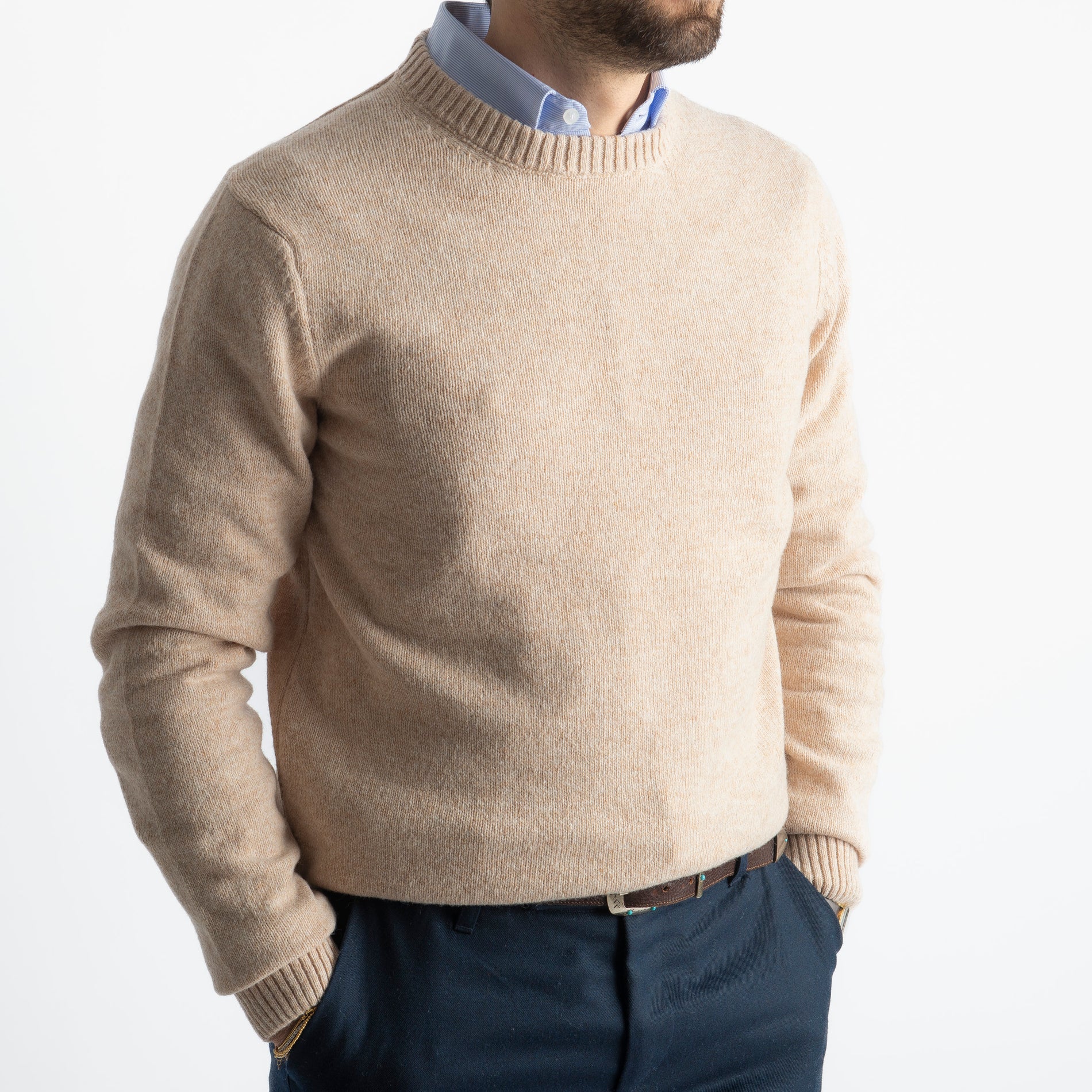 Maglione Girocollo Cortina In Lana Beige