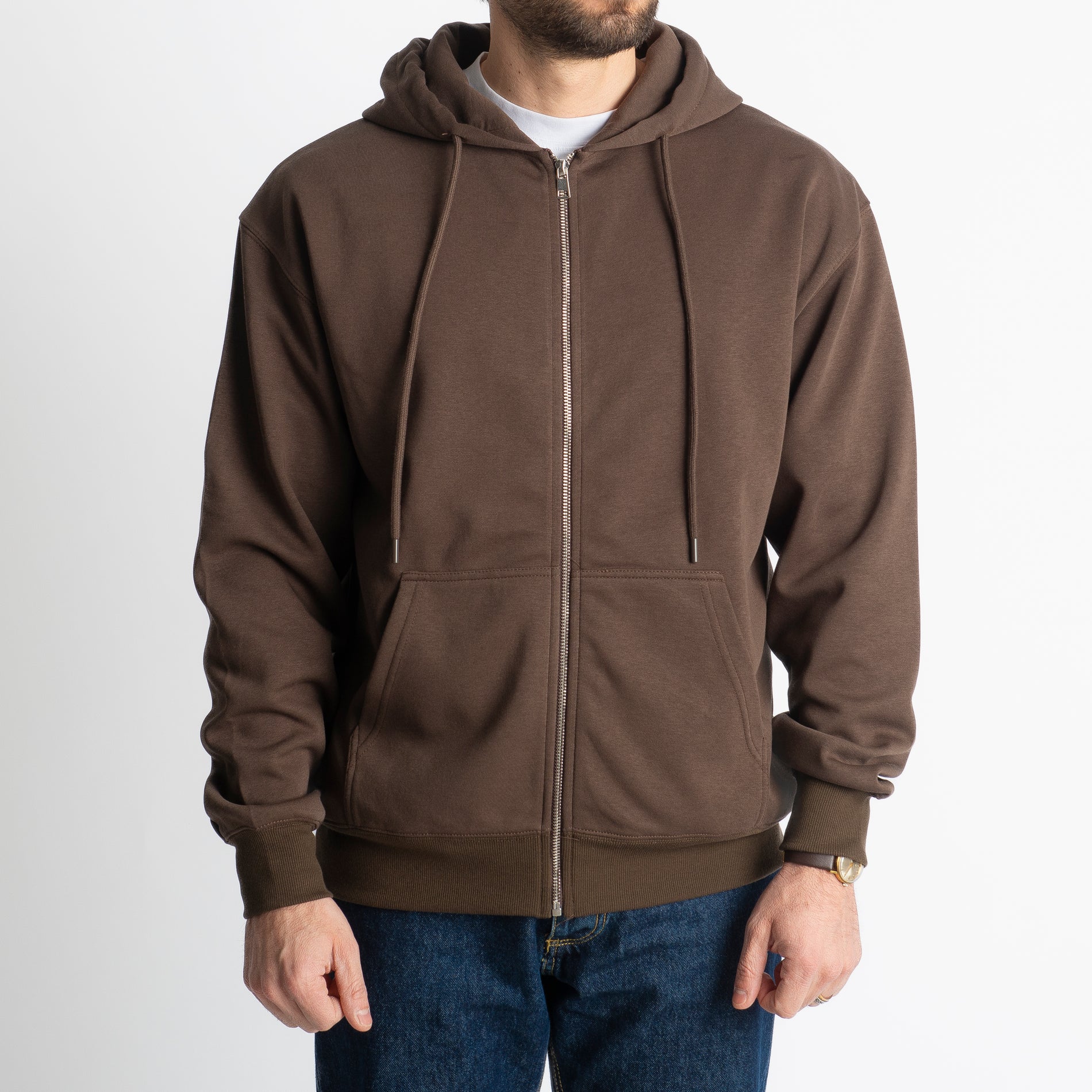 Felpa Basic Con Cappuccio e Cerniera Moro