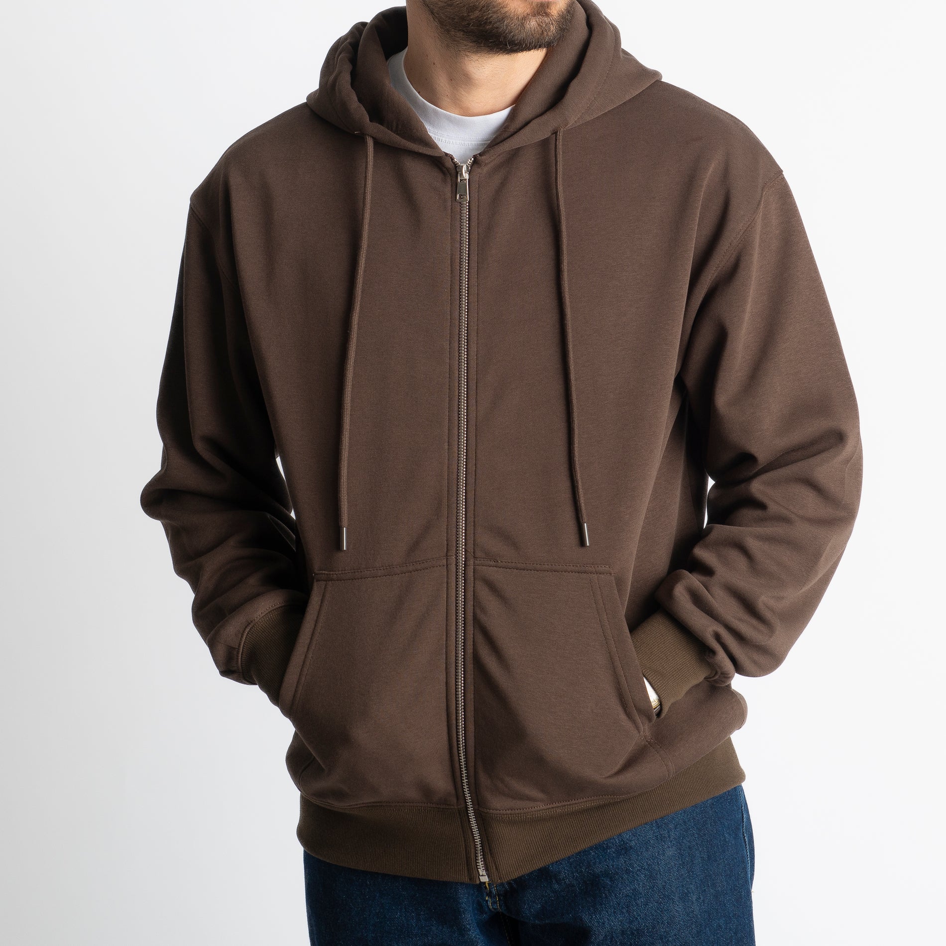 Felpa Basic Con Cappuccio e Cerniera Moro