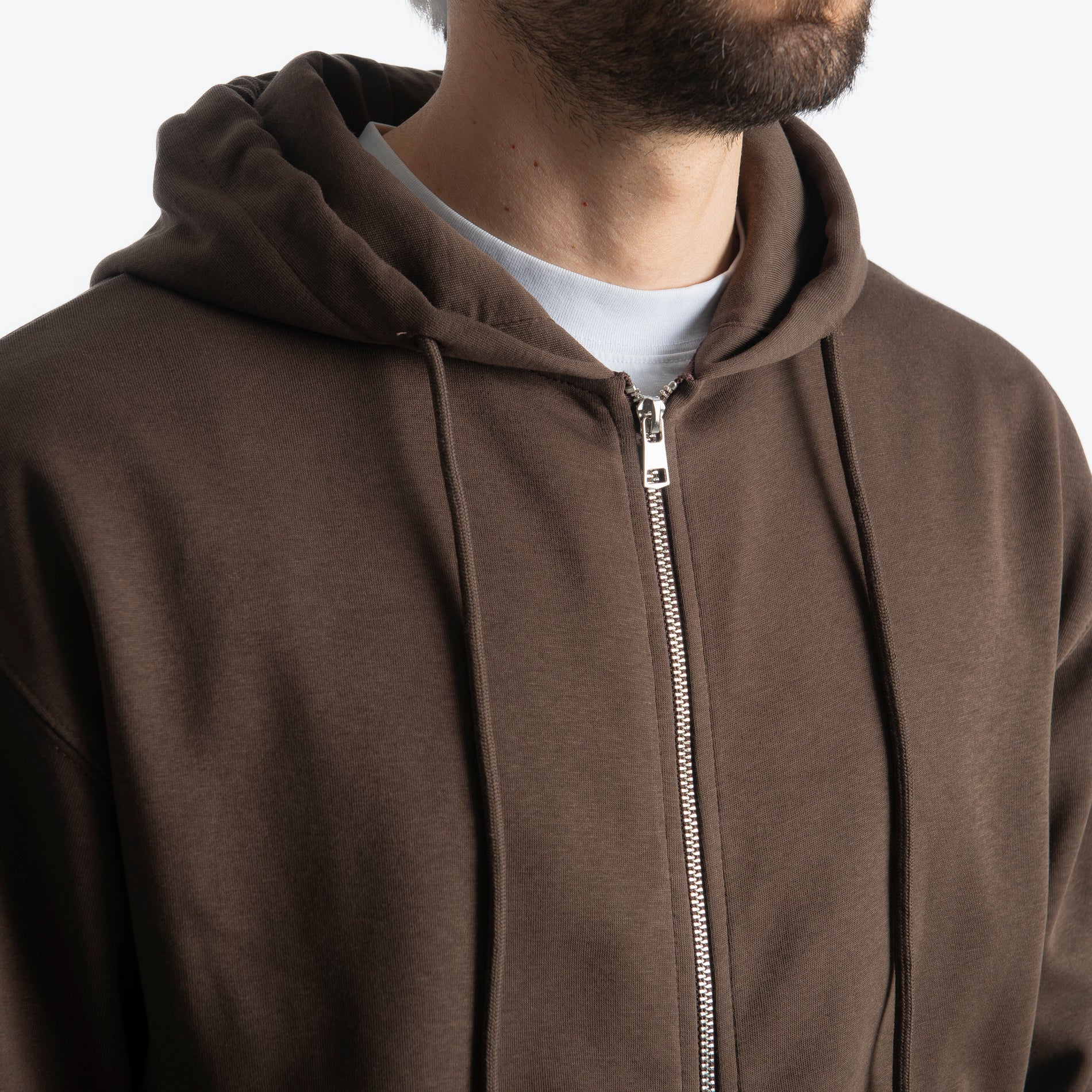 Felpa Basic Con Cappuccio e Cerniera Moro