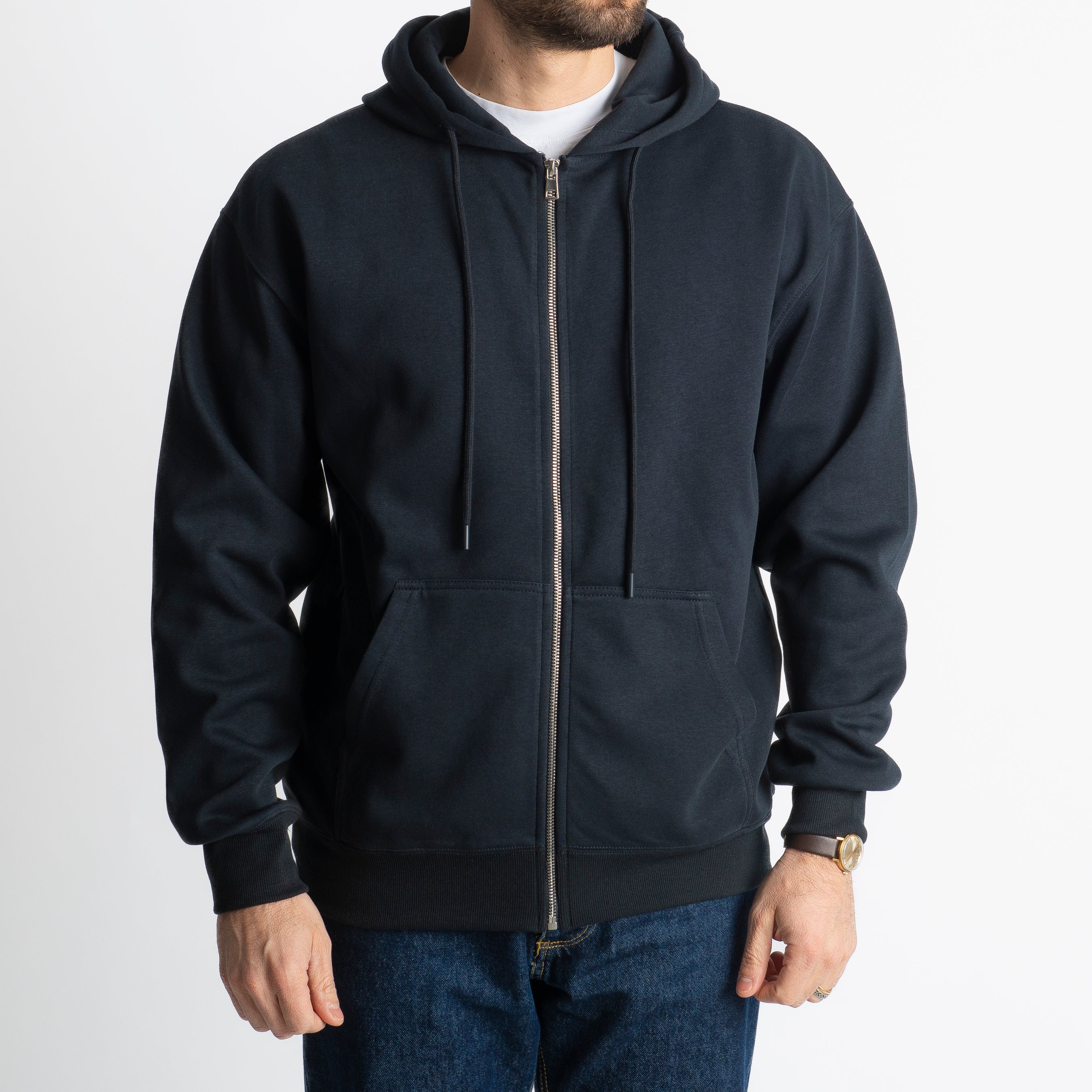 Felpa Basic Con Cappuccio e Cerniera Blu