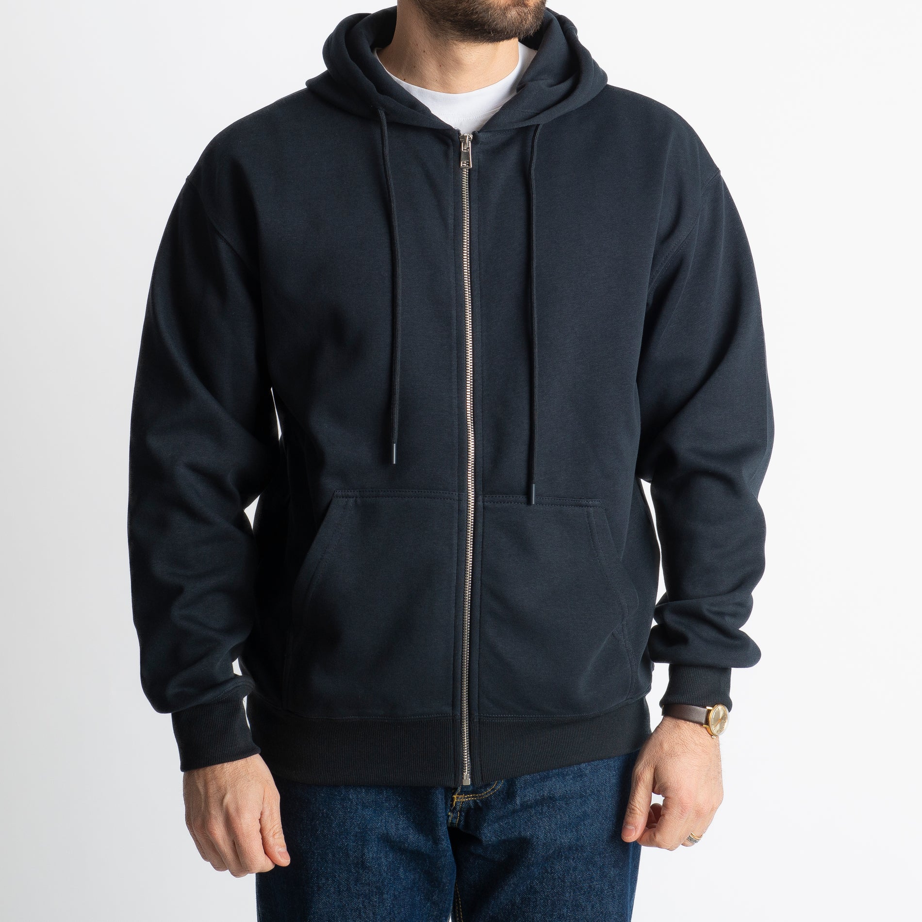 Felpa Basic Con Cappuccio e Cerniera Blu