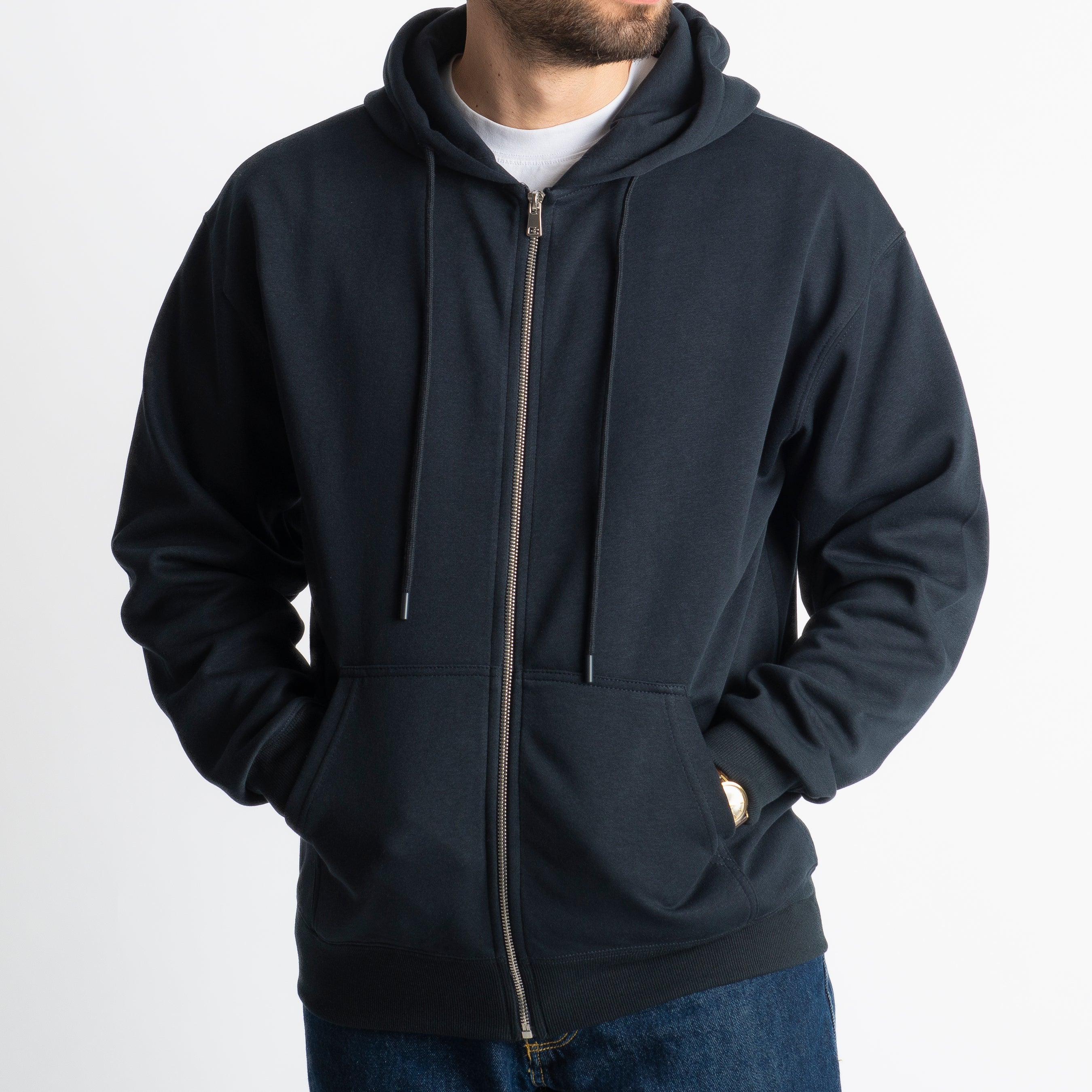 Felpa Basic Con Cappuccio e Cerniera Blu