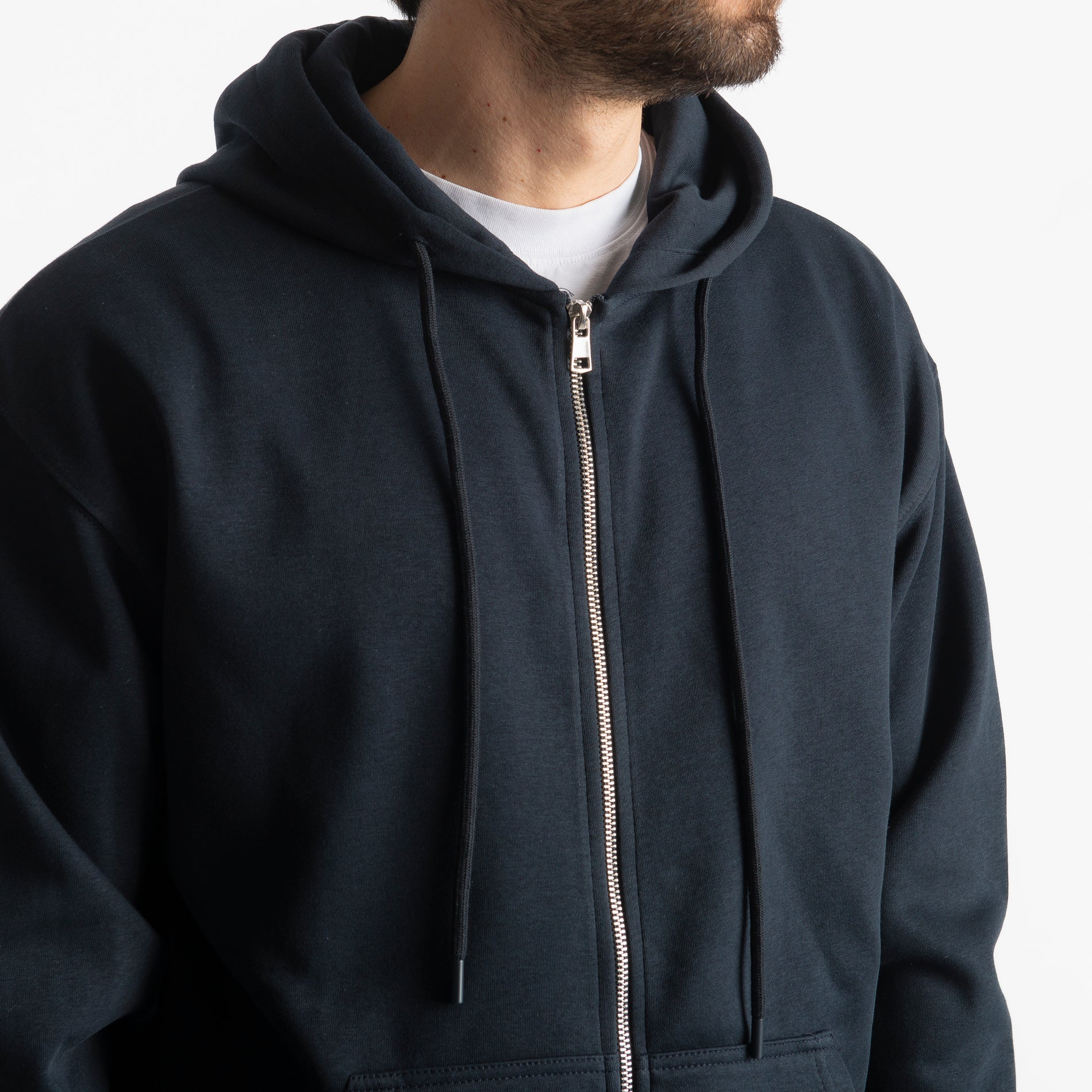 Felpa Basic Con Cappuccio e Cerniera Blu