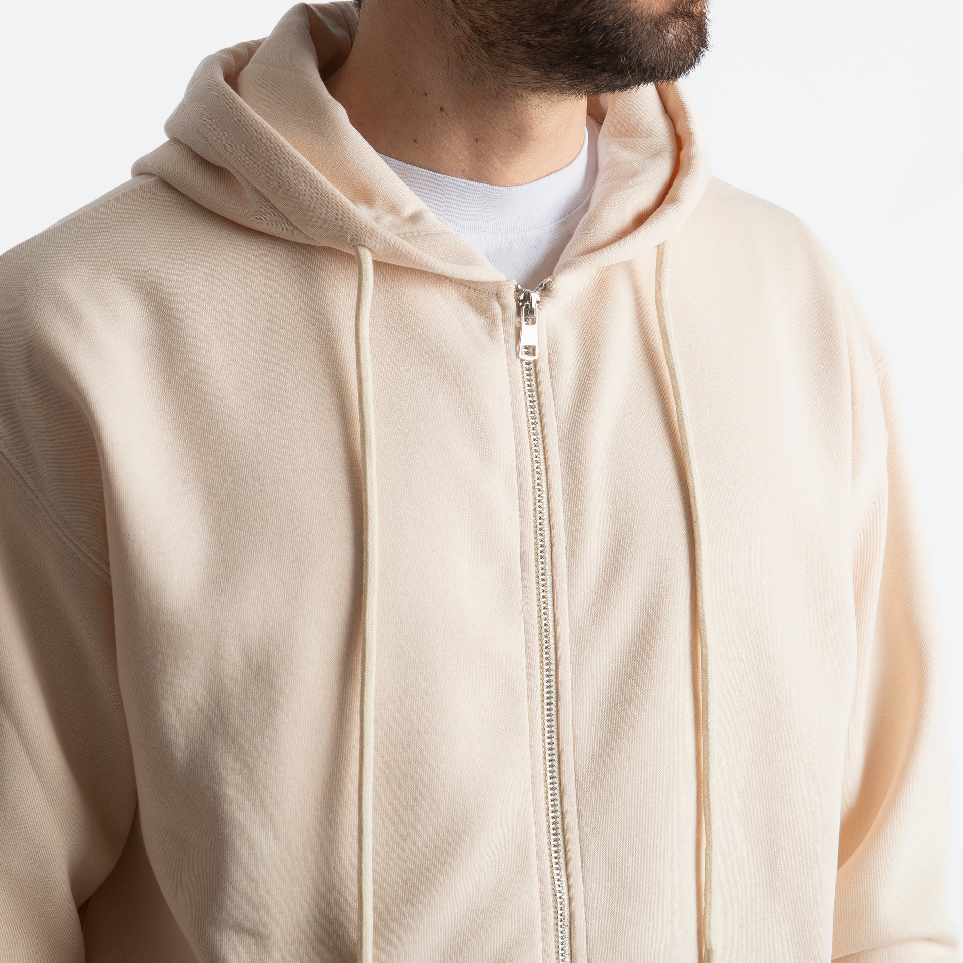 Felpa Basic Con Cappuccio e Cerniera Beige