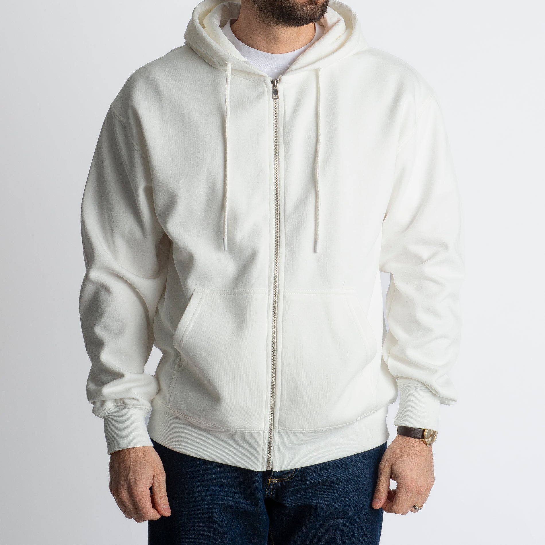 Felpa Basic Con Cappuccio e Cerniera Bianco