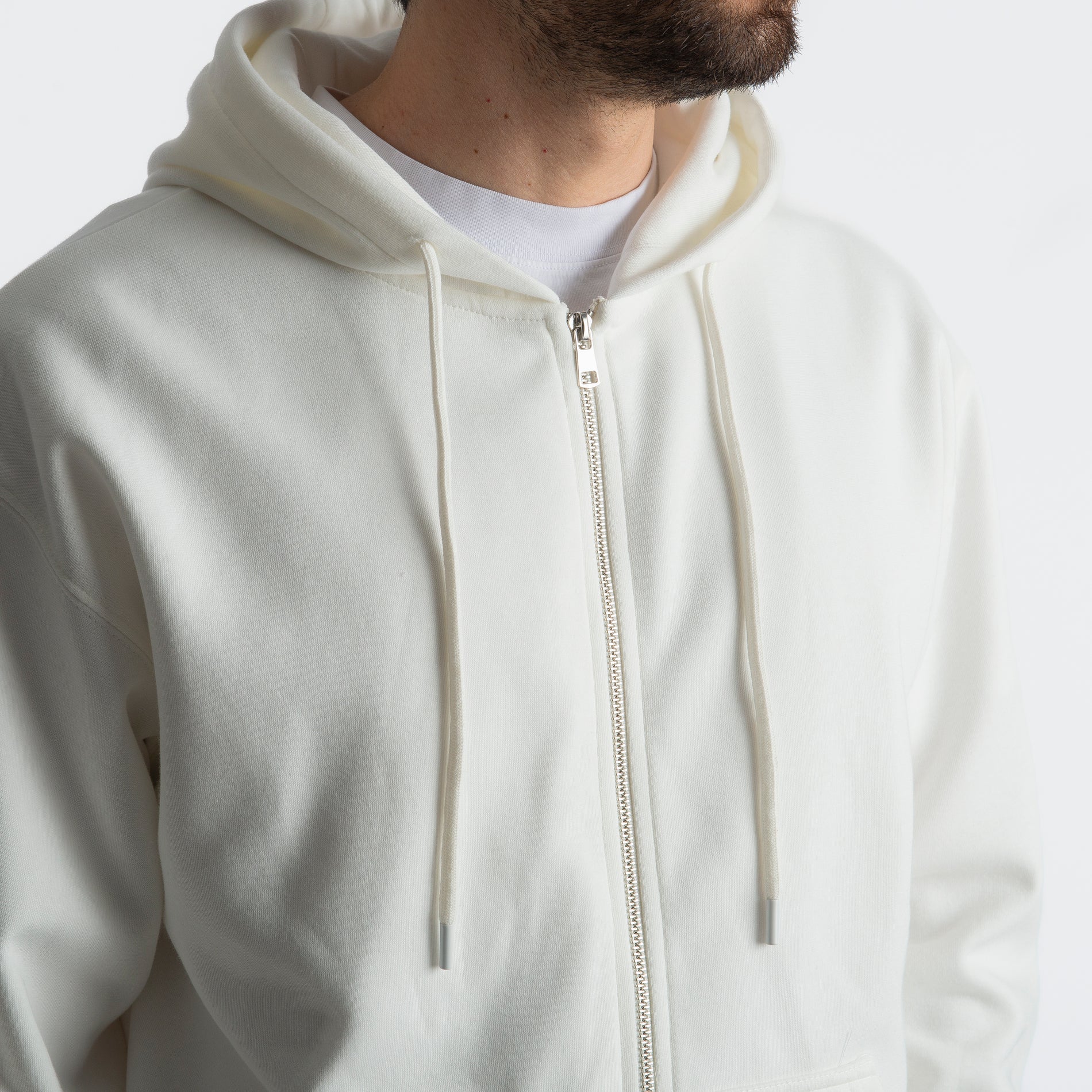 Felpa Basic Con Cappuccio e Cerniera Bianco