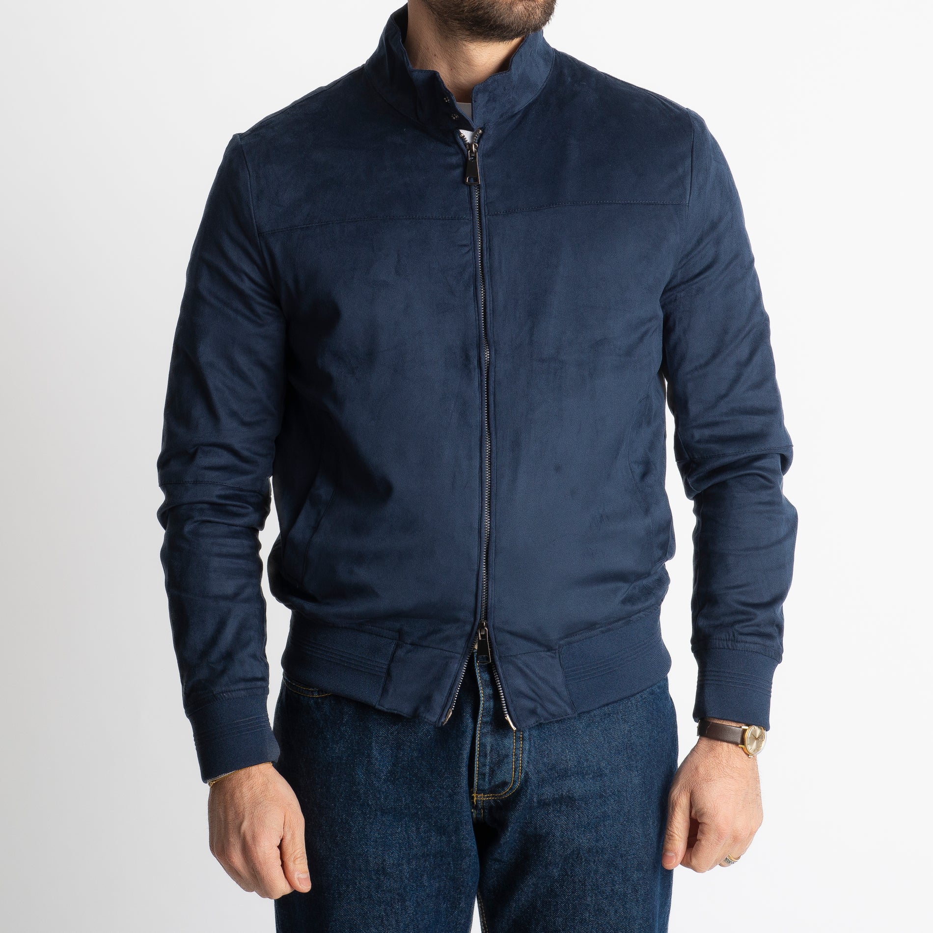 Giubbotto Bomber In Camoscio Blu