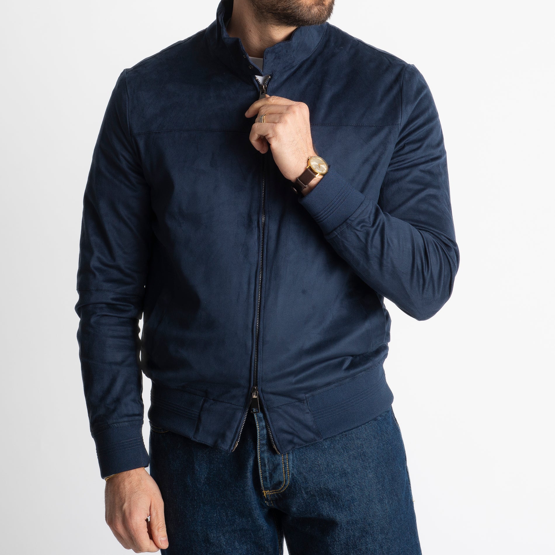 Giubbotto Bomber In Camoscio Blu
