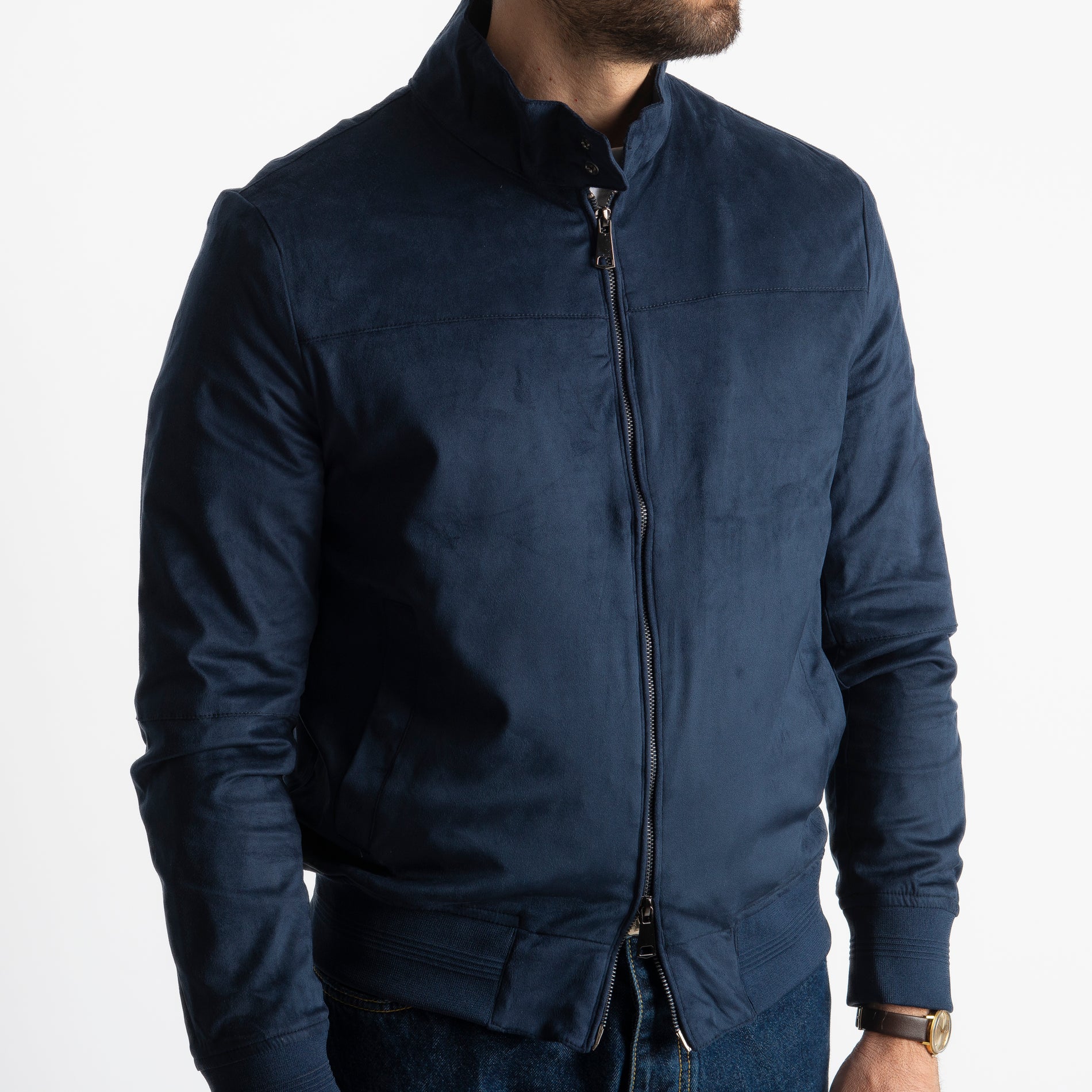 Giubbotto Bomber In Camoscio Blu