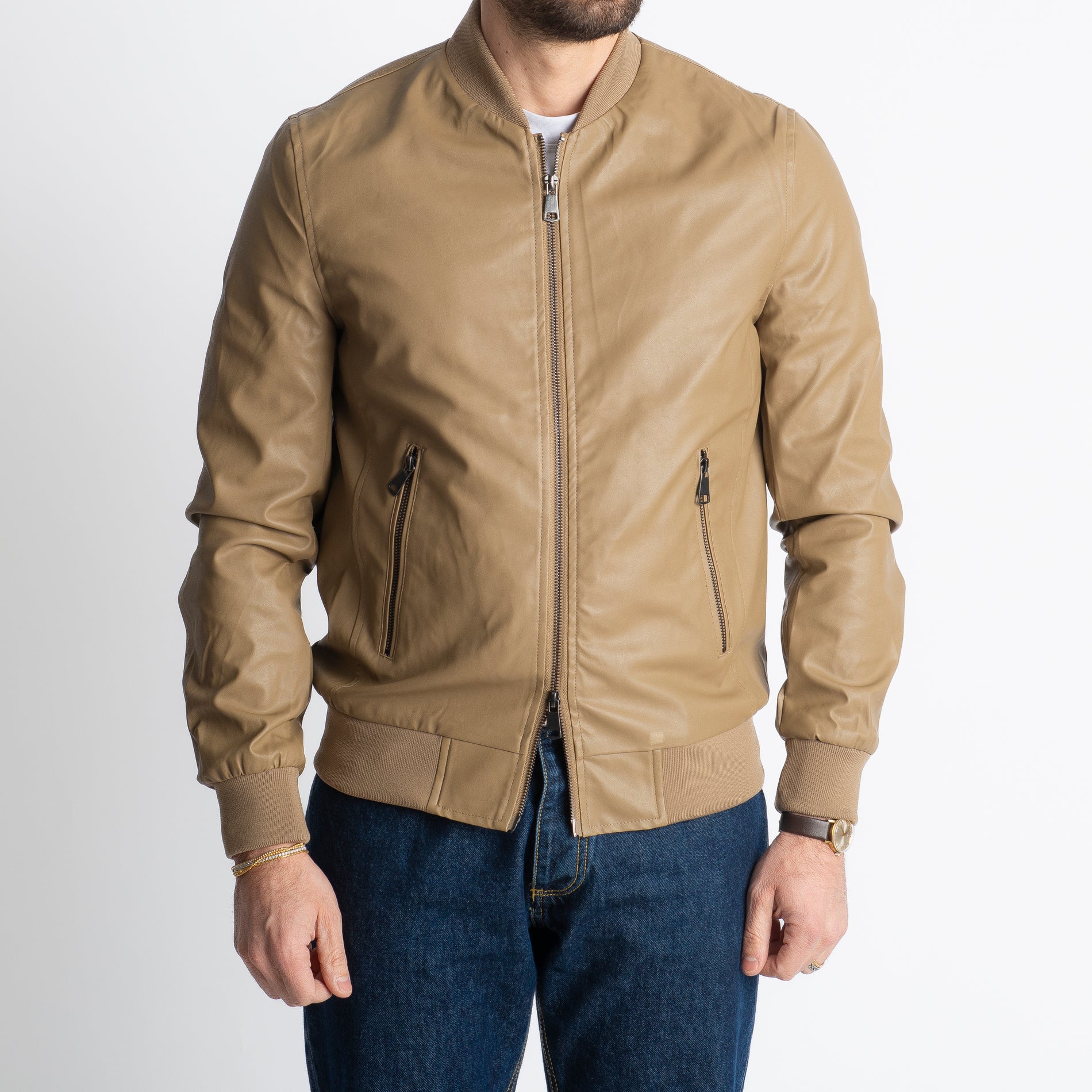 Giubbotto Varsity In Ecopelle Beige