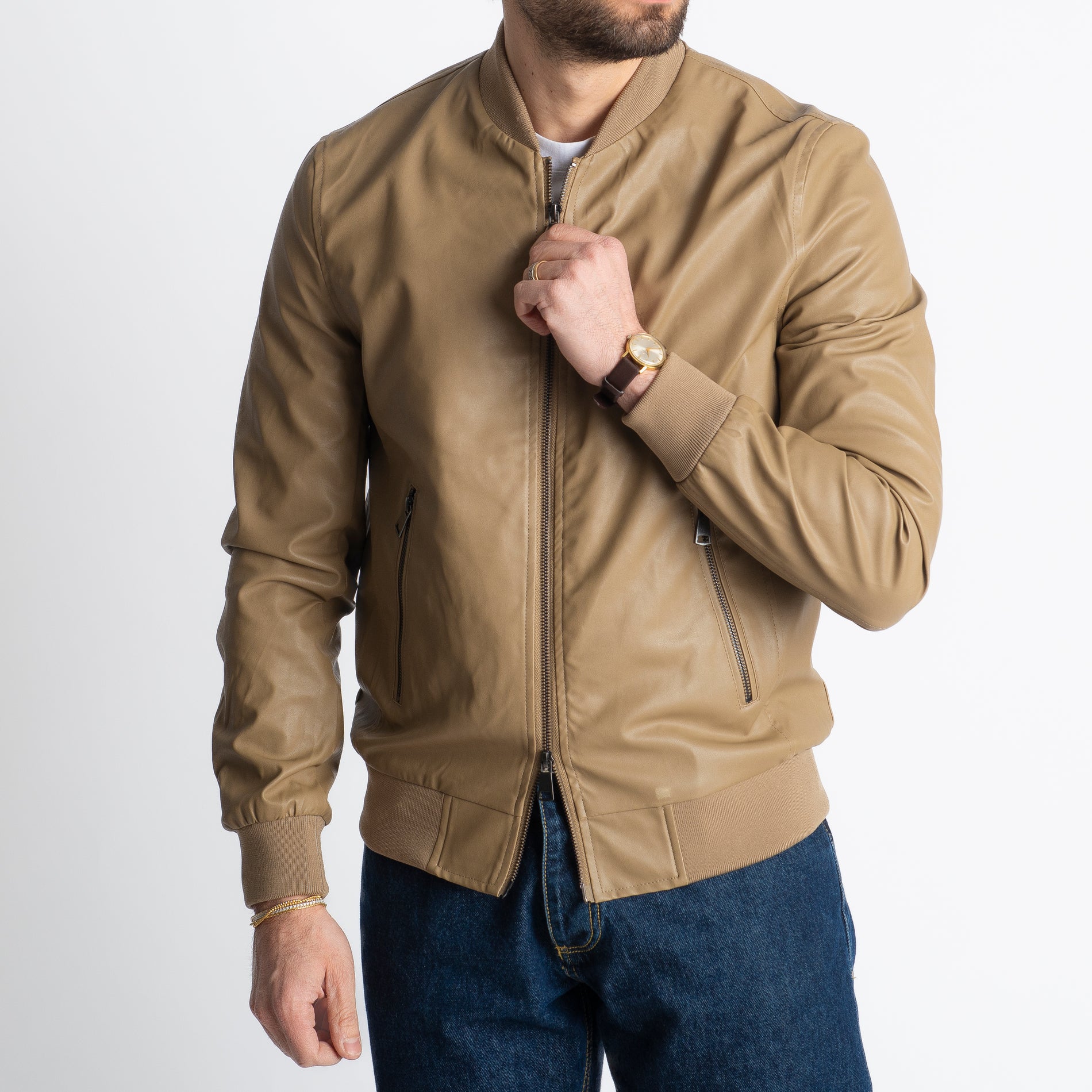 Giubbotto Varsity In Ecopelle Beige