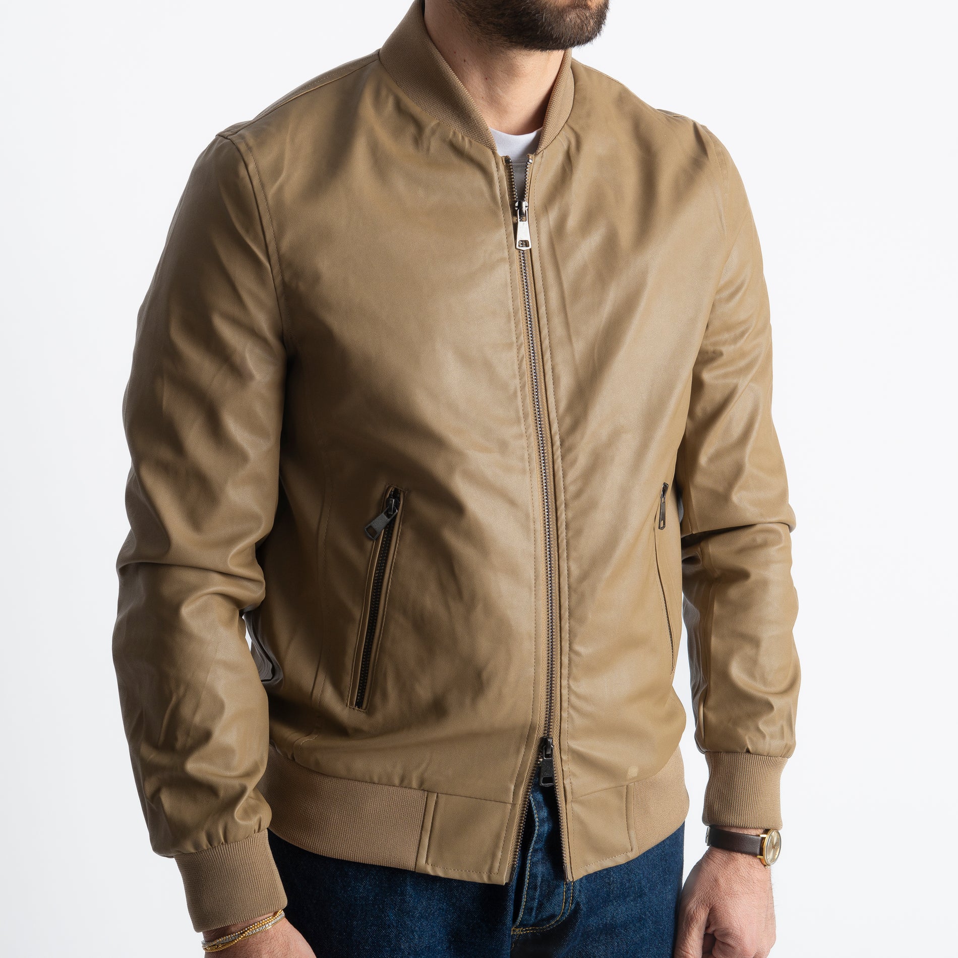 Giubbotto Varsity In Ecopelle Beige