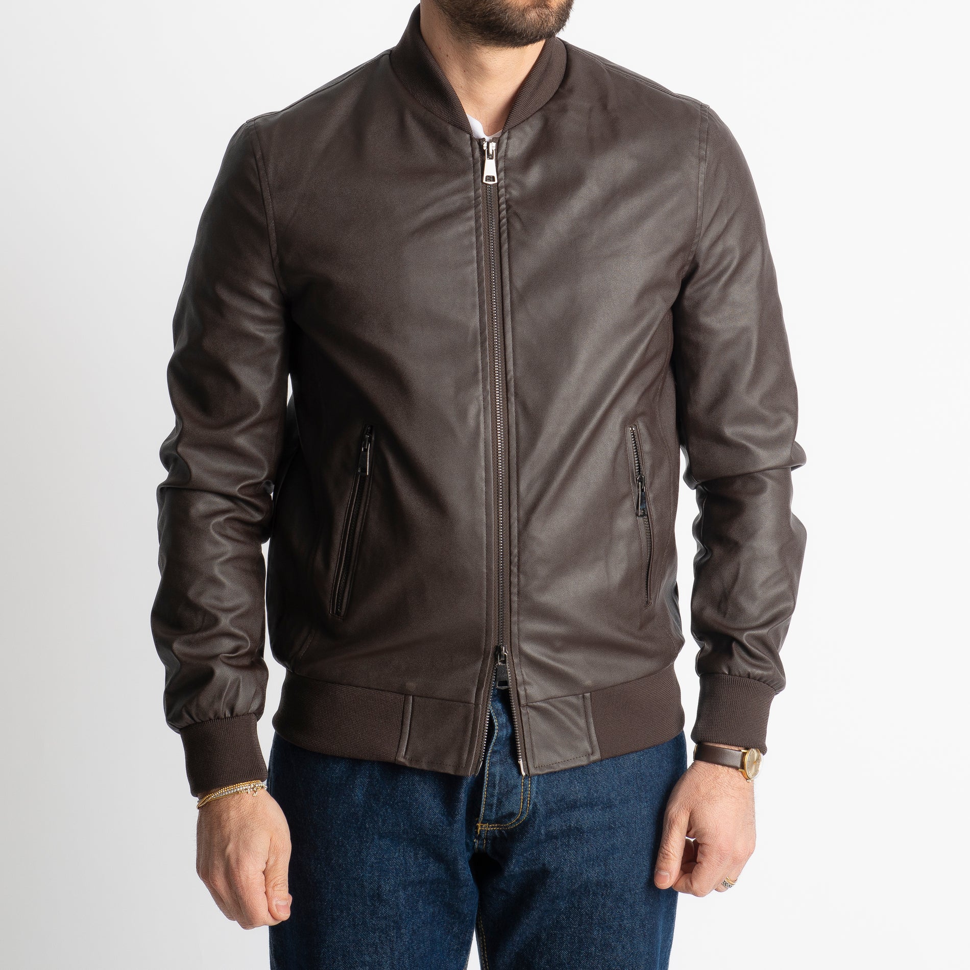 Giubbotto Varsity In Ecopelle Moro