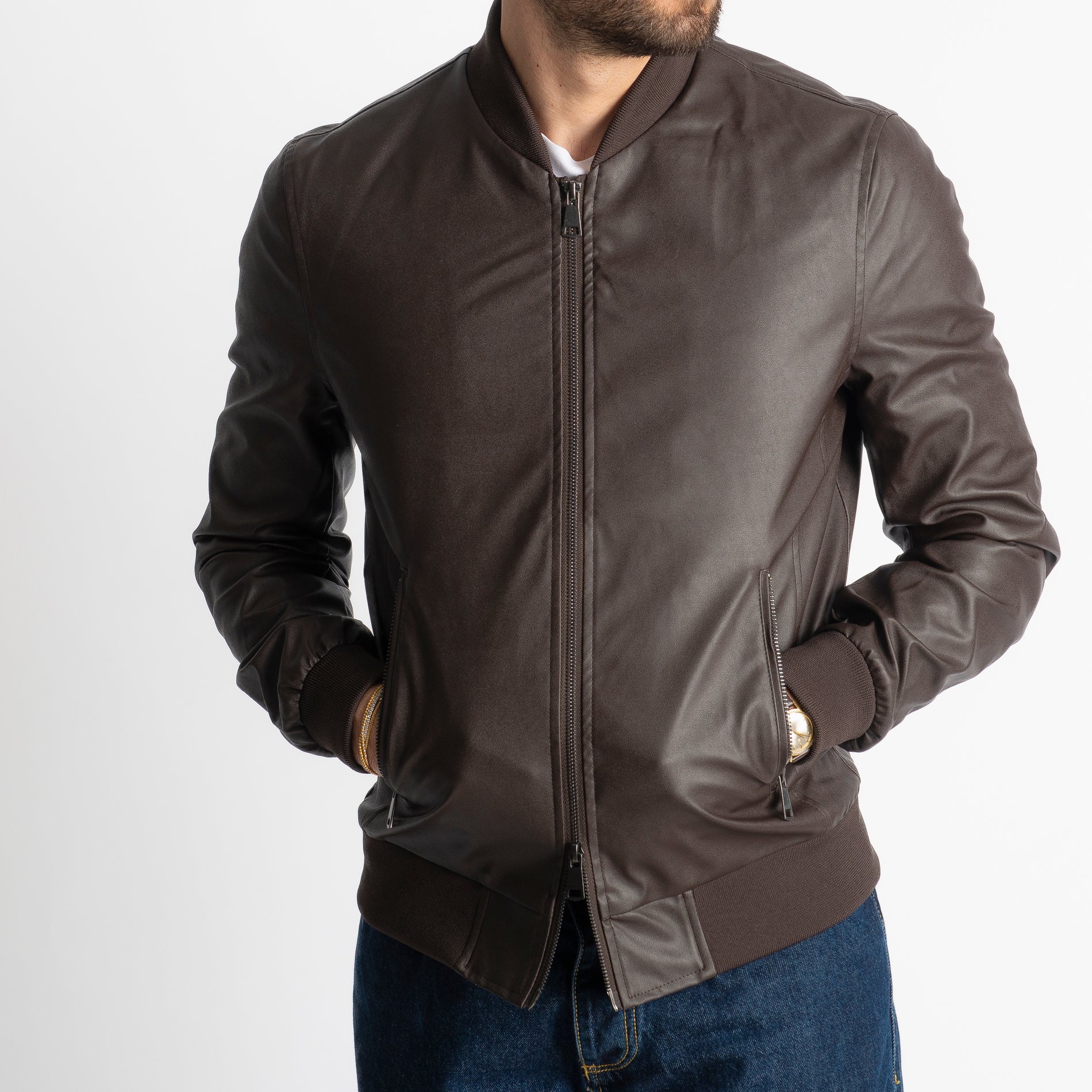 Giubbotto Varsity In Ecopelle Moro