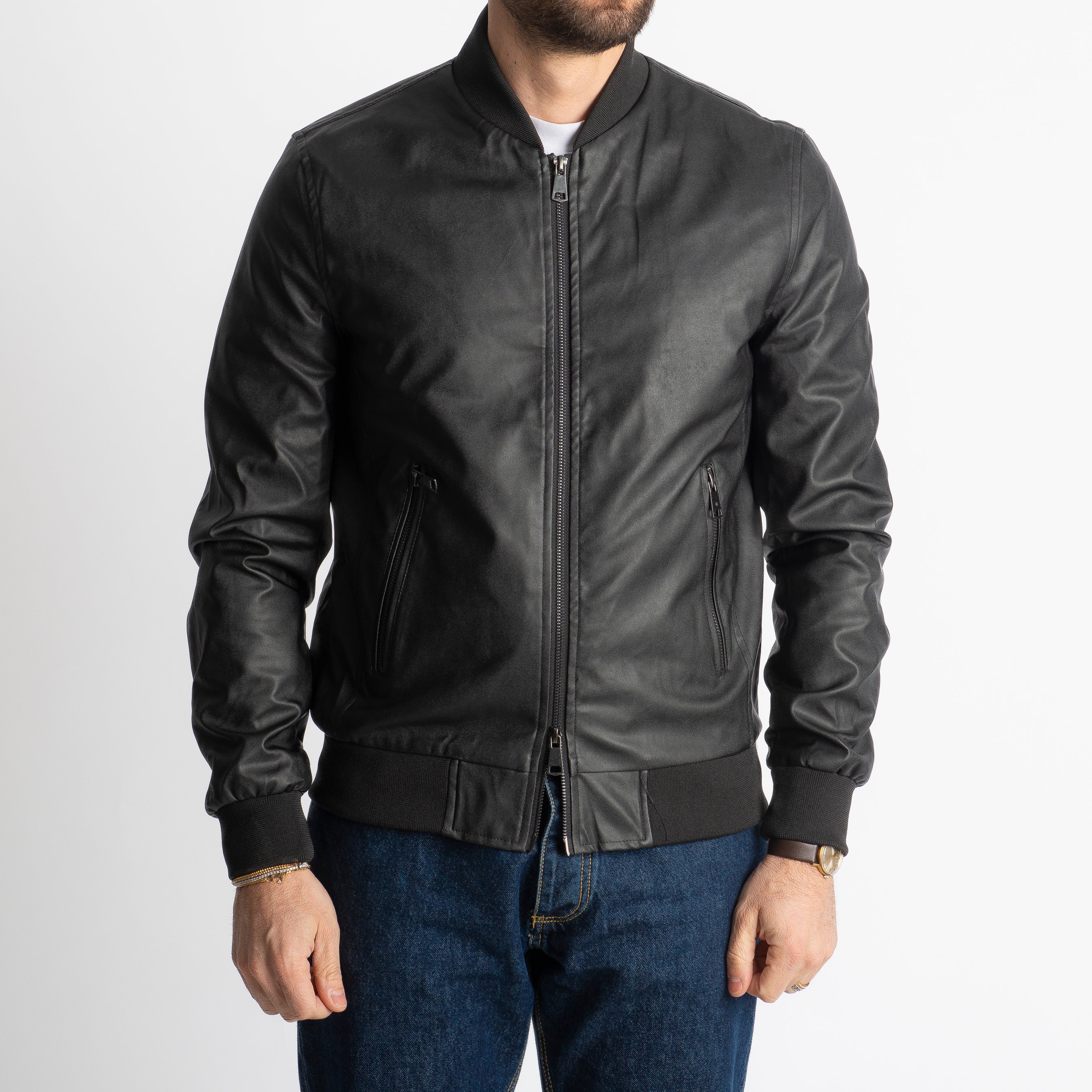 Giubbotto Varsity In Ecopelle Nero