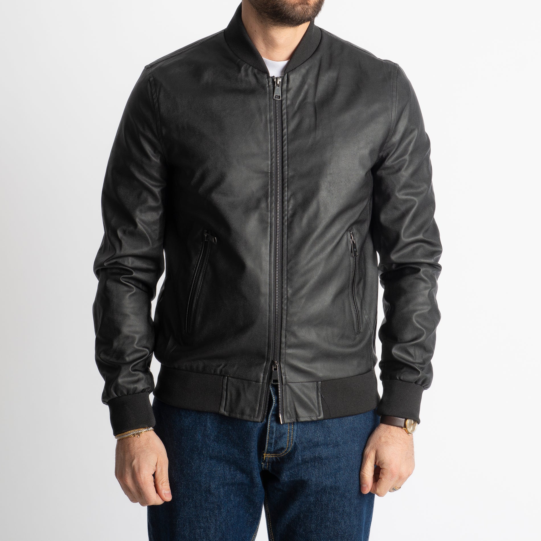 Giubbotto Varsity In Ecopelle Nero