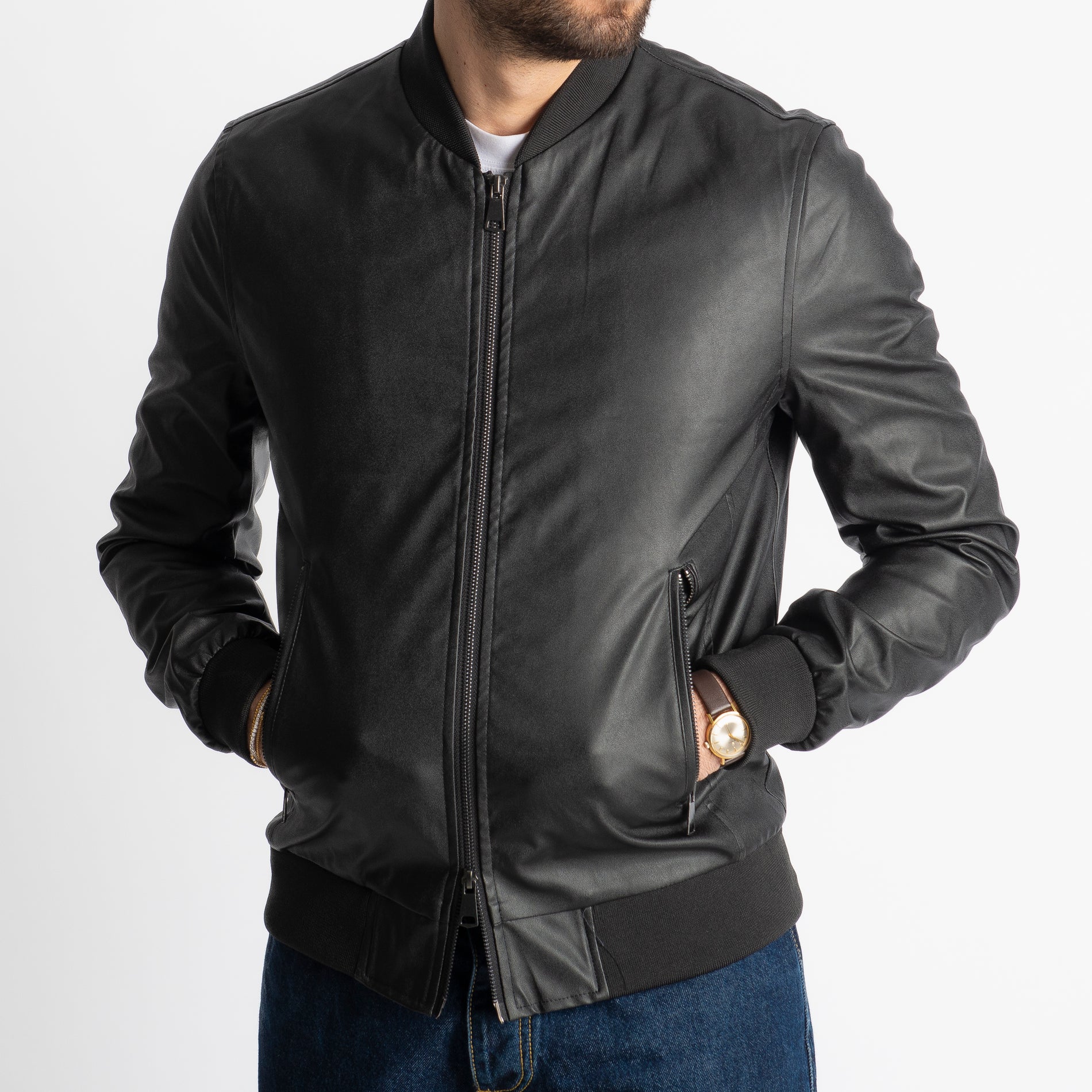 Giubbotto Varsity In Ecopelle Nero