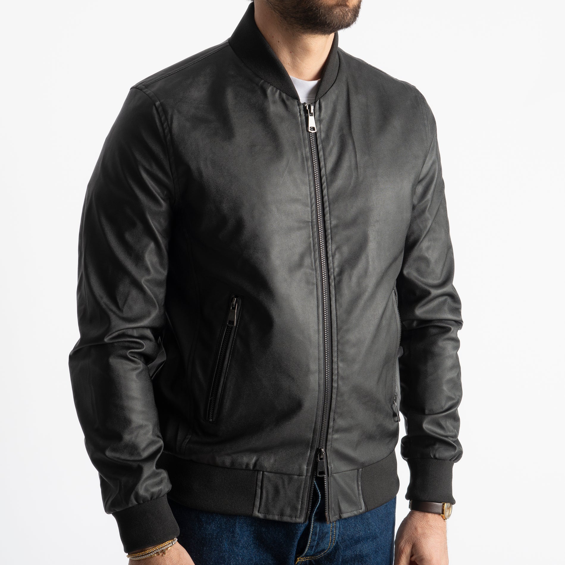 Giubbotto Varsity In Ecopelle Nero