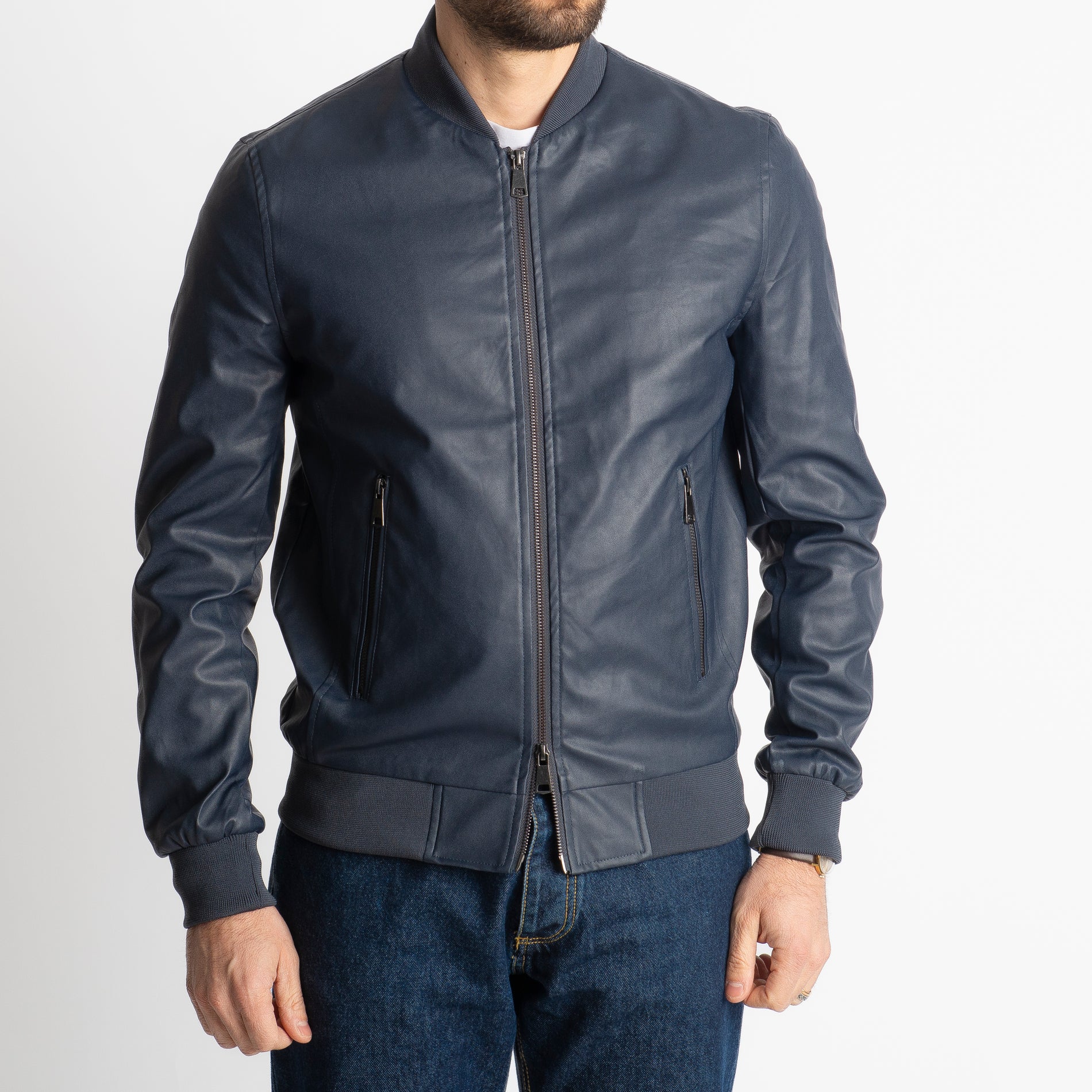 Giubbotto Varsity In Ecopelle Blu