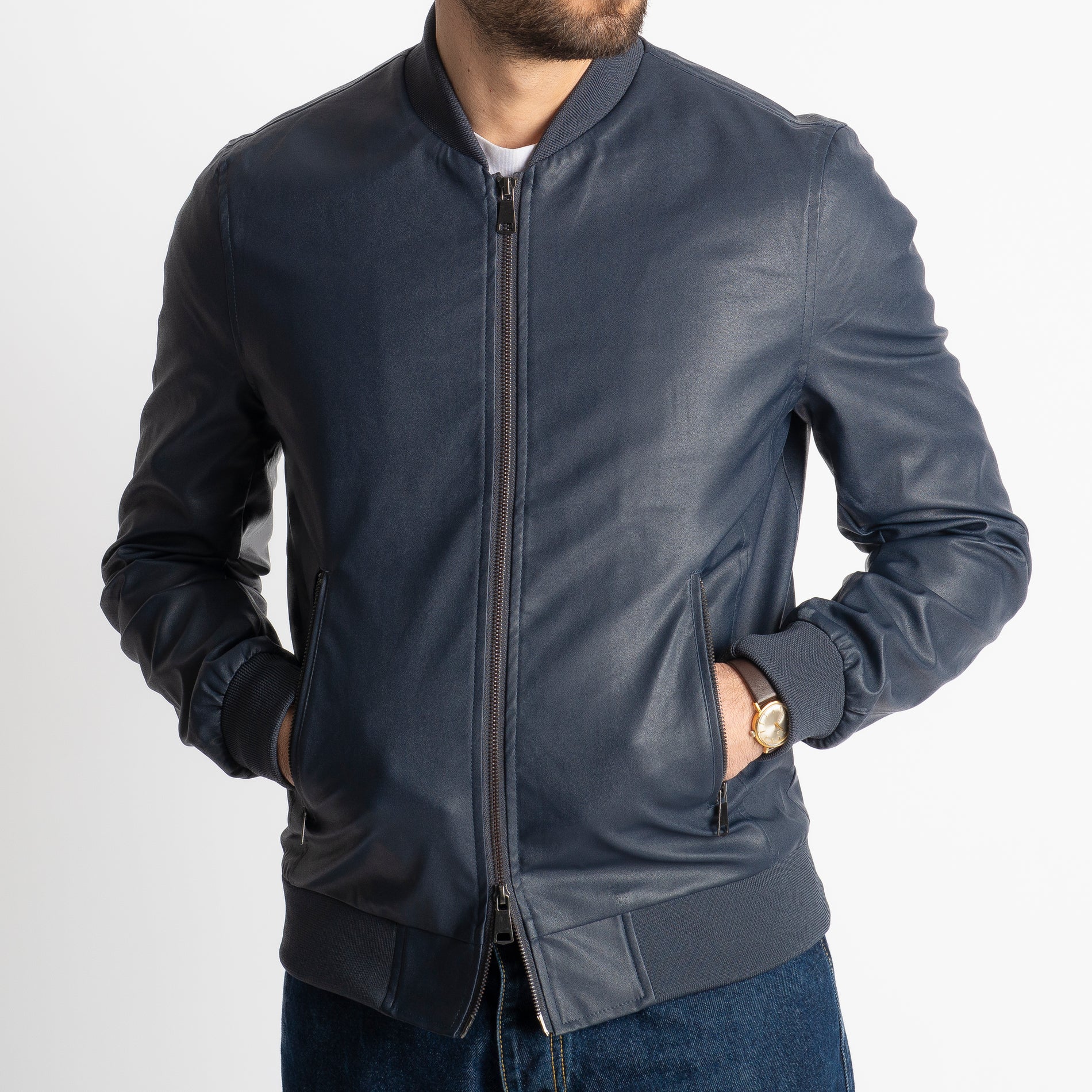 Giubbotto Varsity In Ecopelle Blu