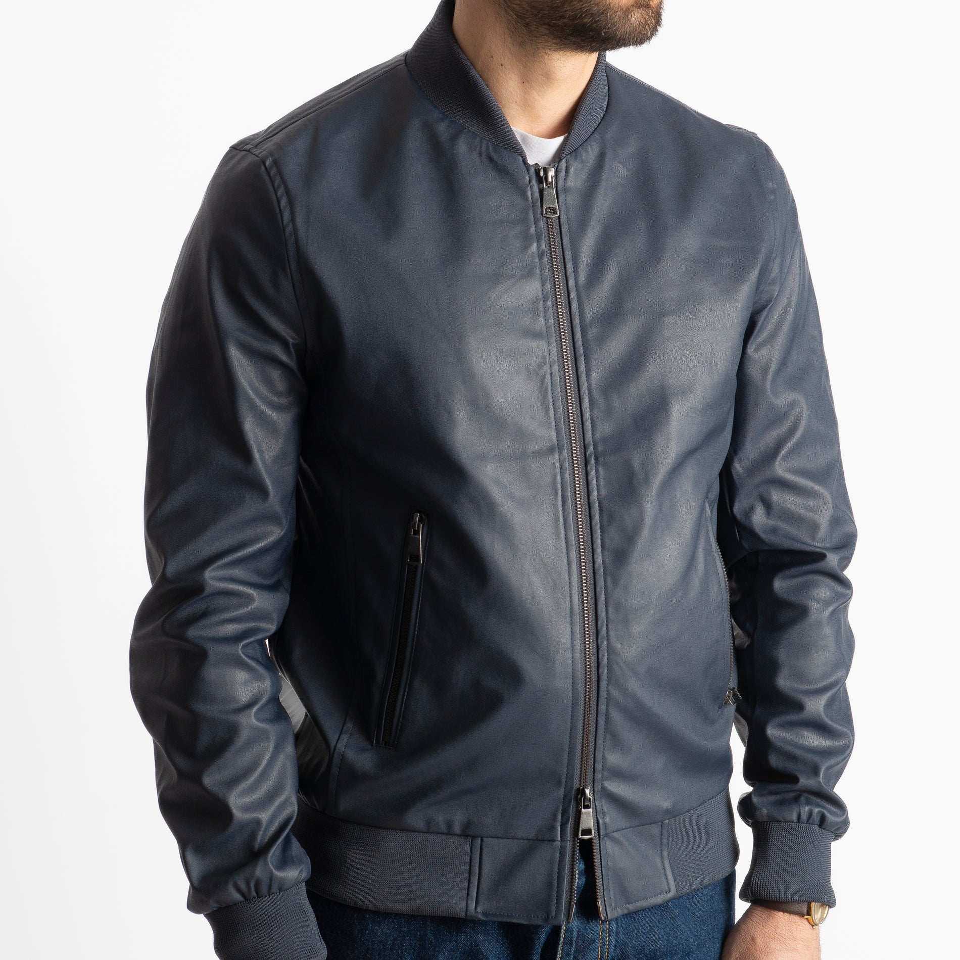 Giubbotto Varsity In Ecopelle Blu