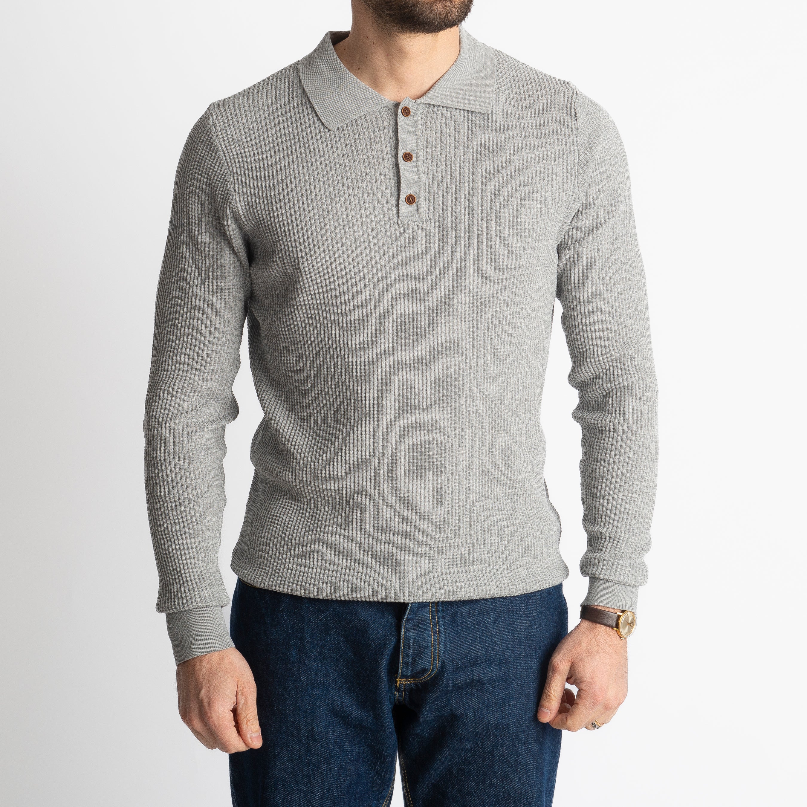 Polo Nido D' Ape 1019 Manica Lungha Grigio