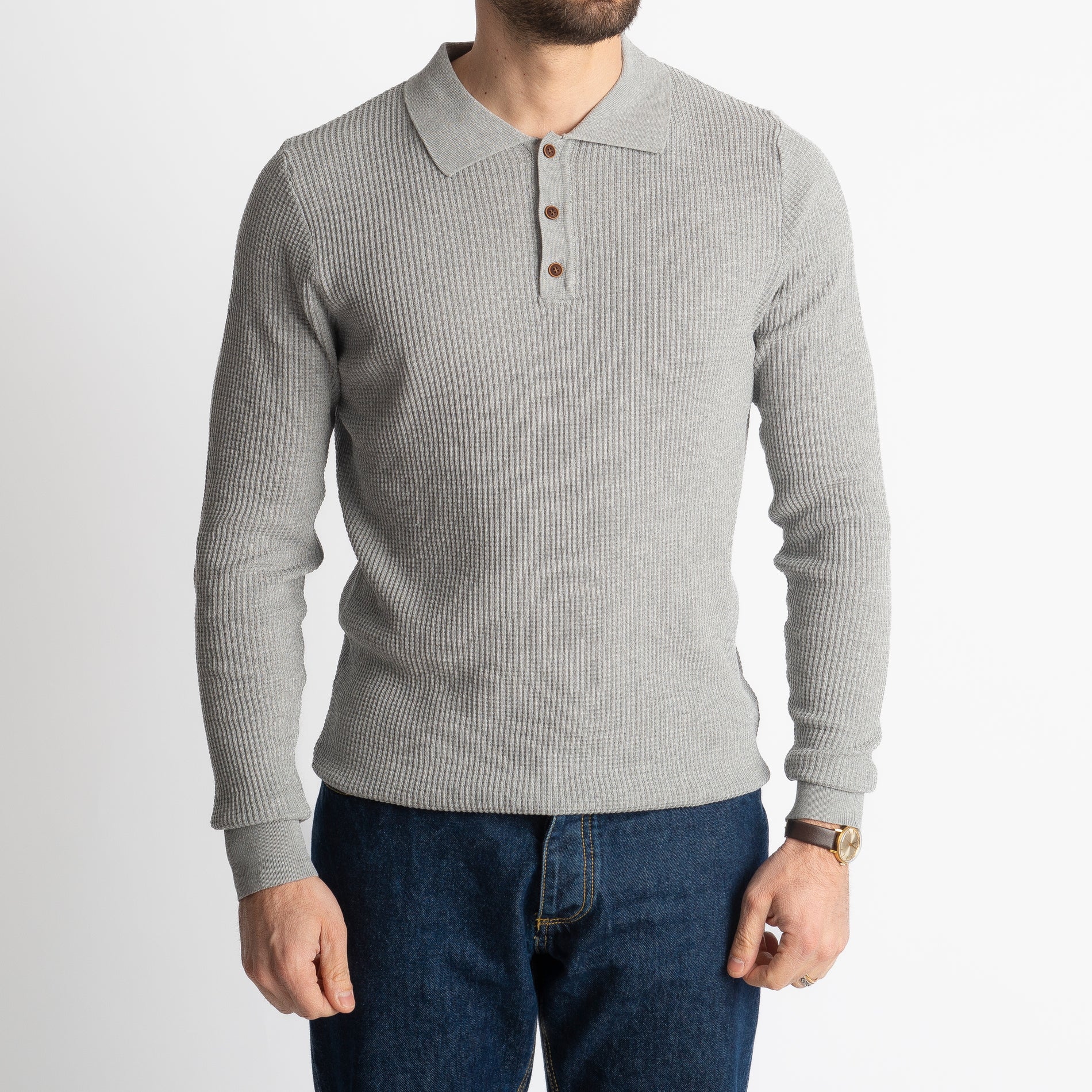 Polo Nido D' Ape 1019 Manica Lungha Grigio