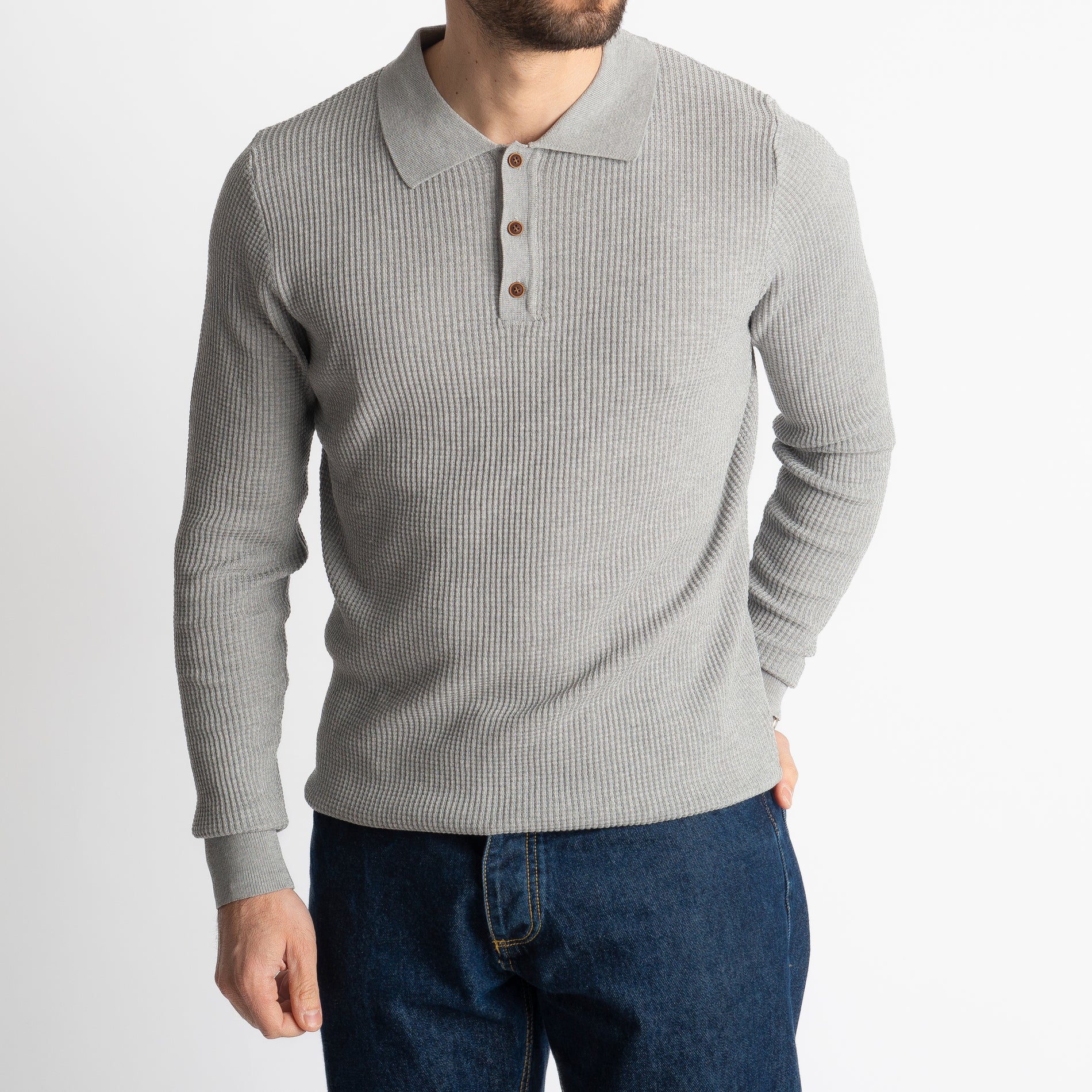 Polo Nido D' Ape 1019 Manica Lungha Grigio