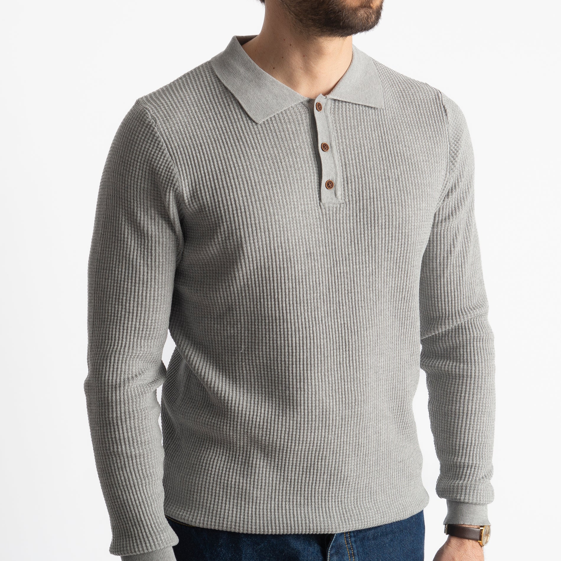 Polo Nido D' Ape 1019 Manica Lungha Grigio