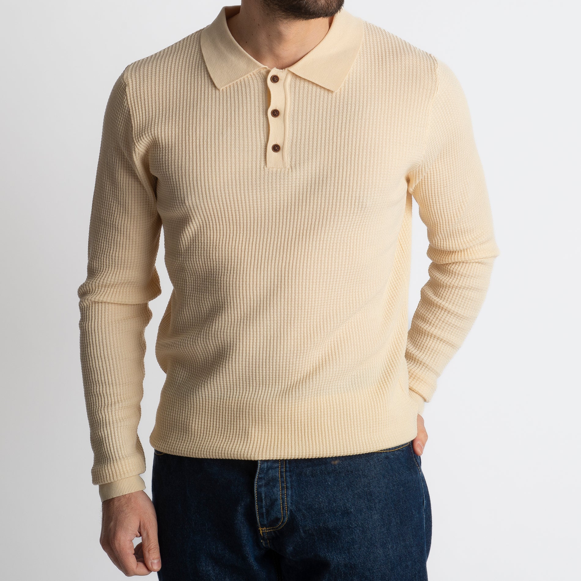 Polo Nido D' Ape 1019 Manica Lungha Begie