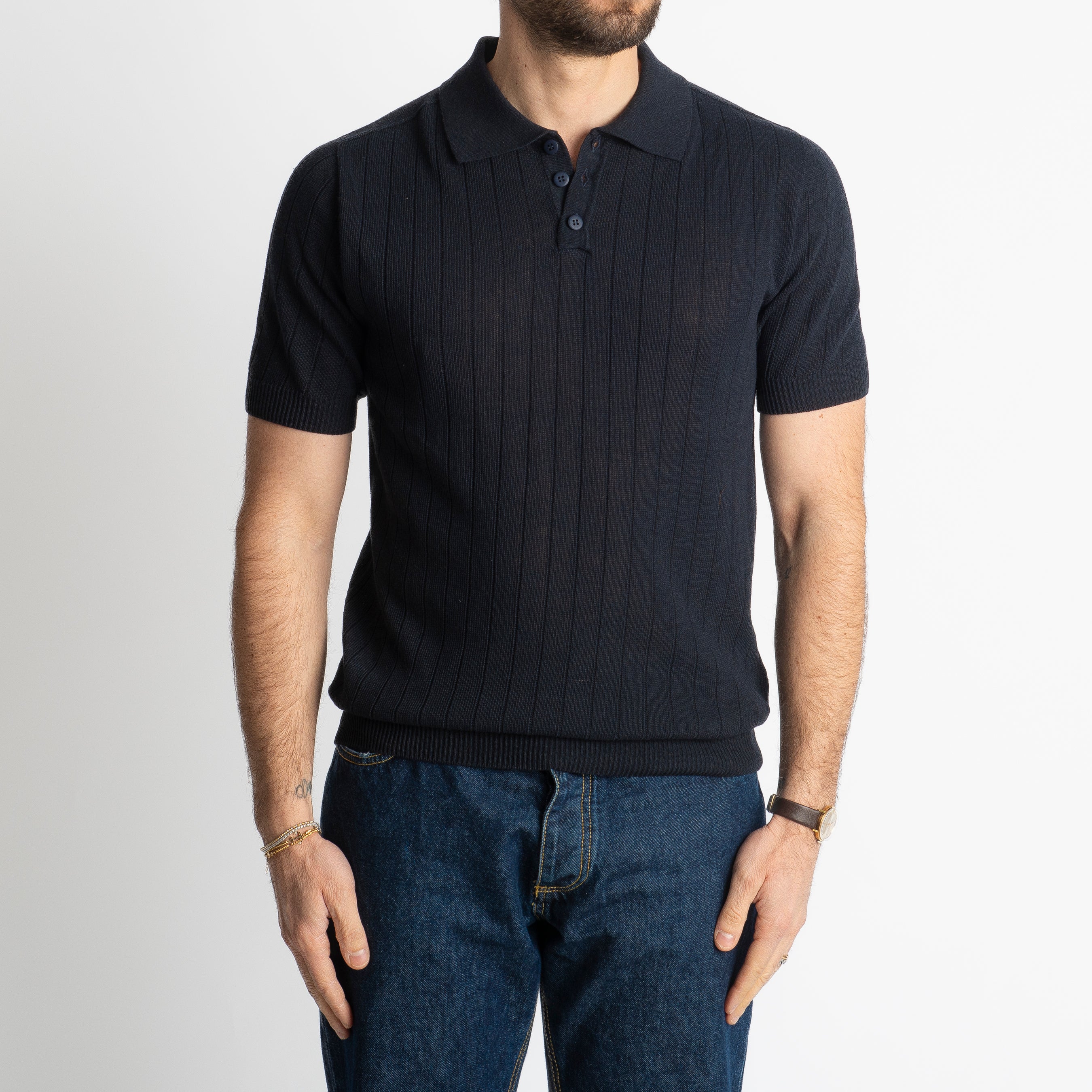 Polo In Filo A Coste Blu