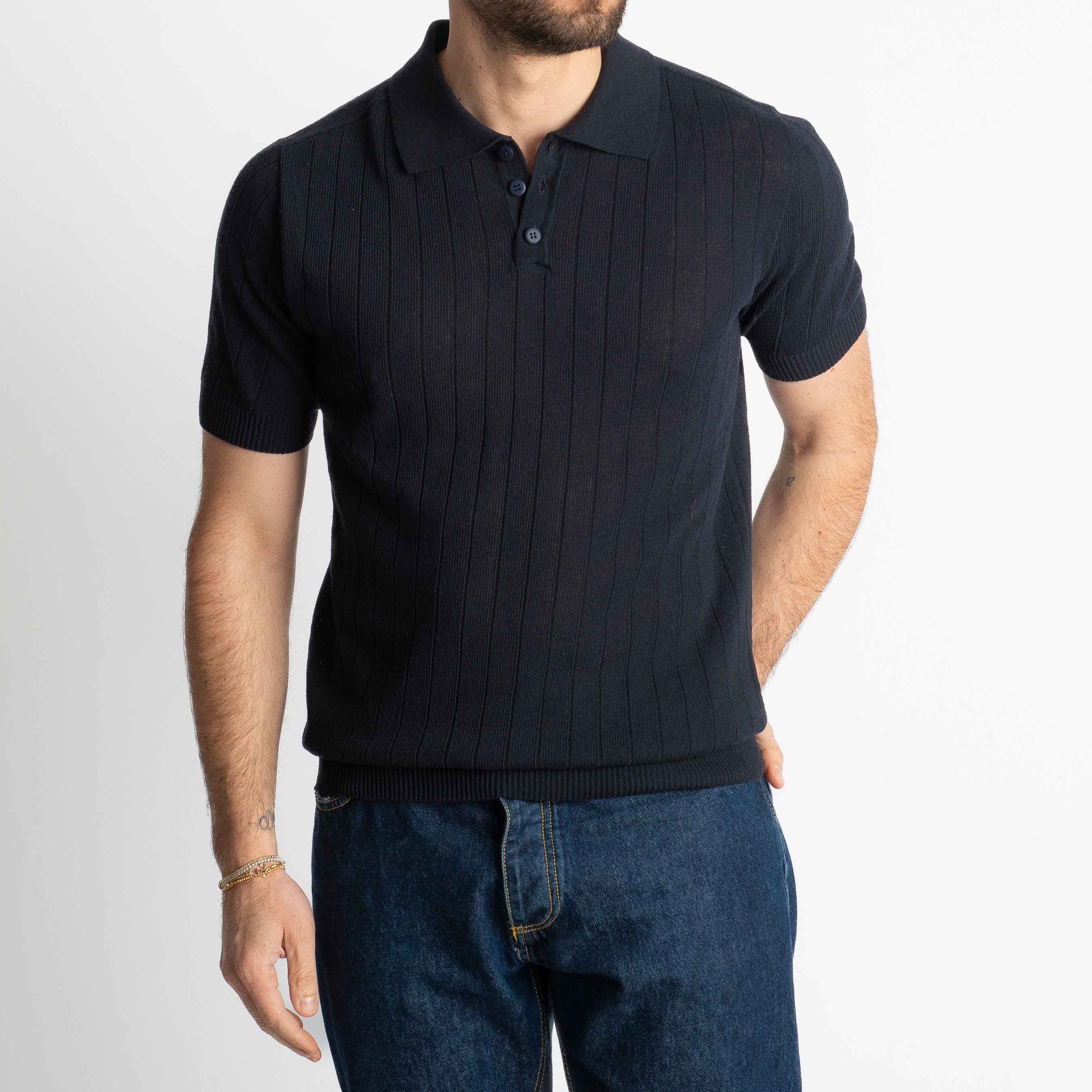 Polo In Filo A Coste Blu