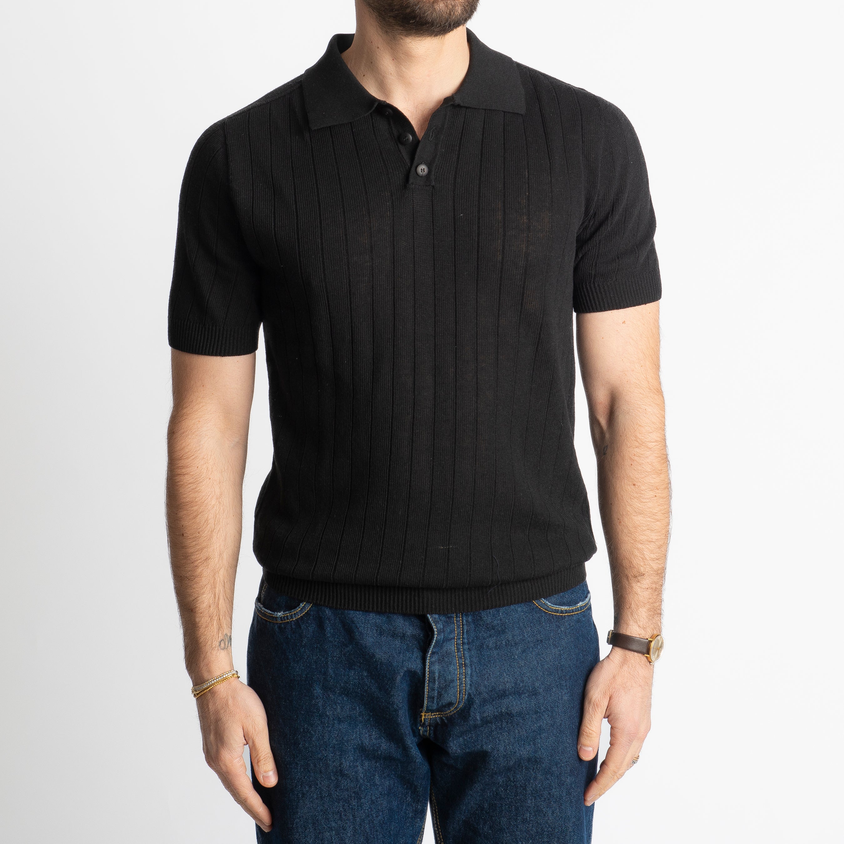 Polo In Filo A Coste Nero