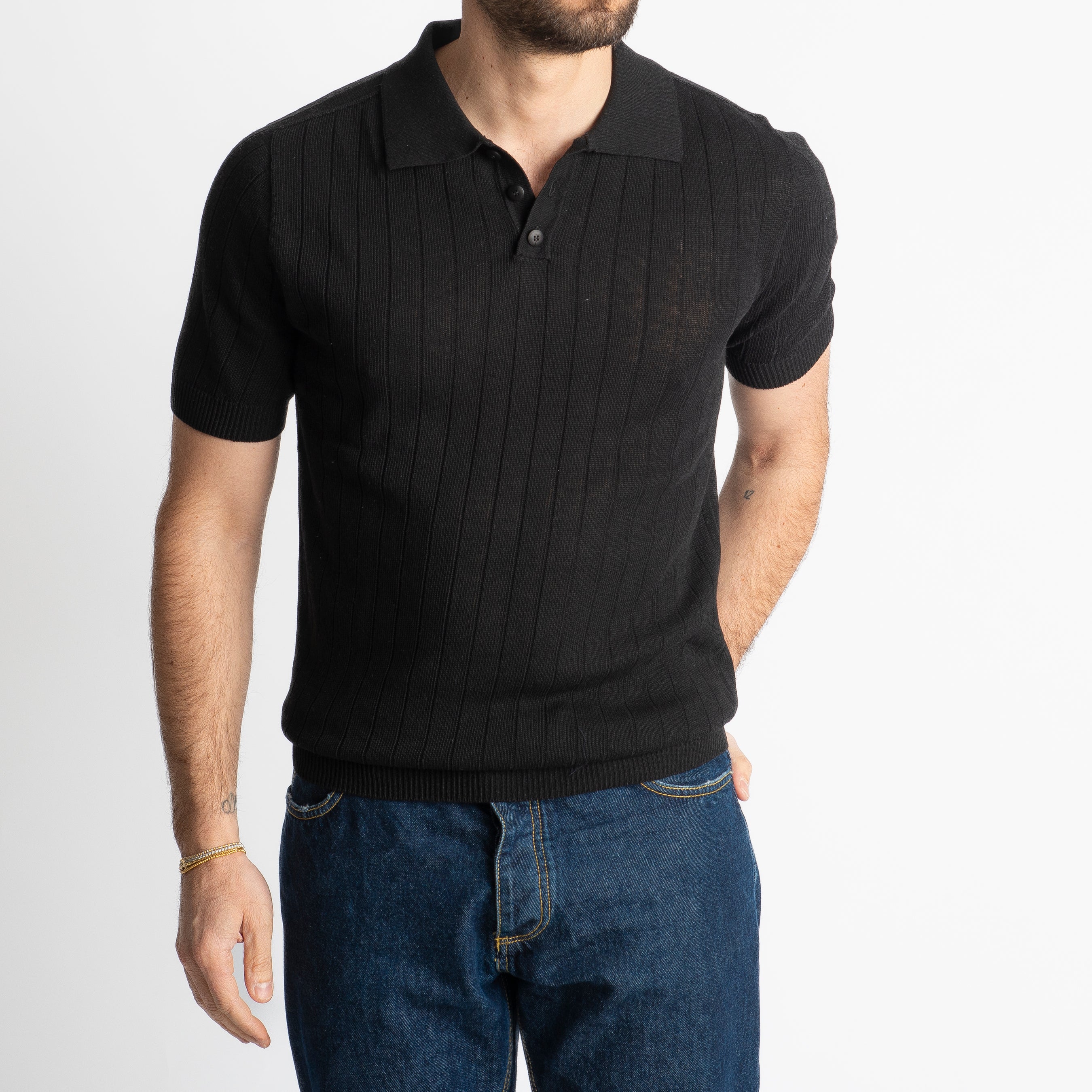 Polo In Filo A Coste Nero