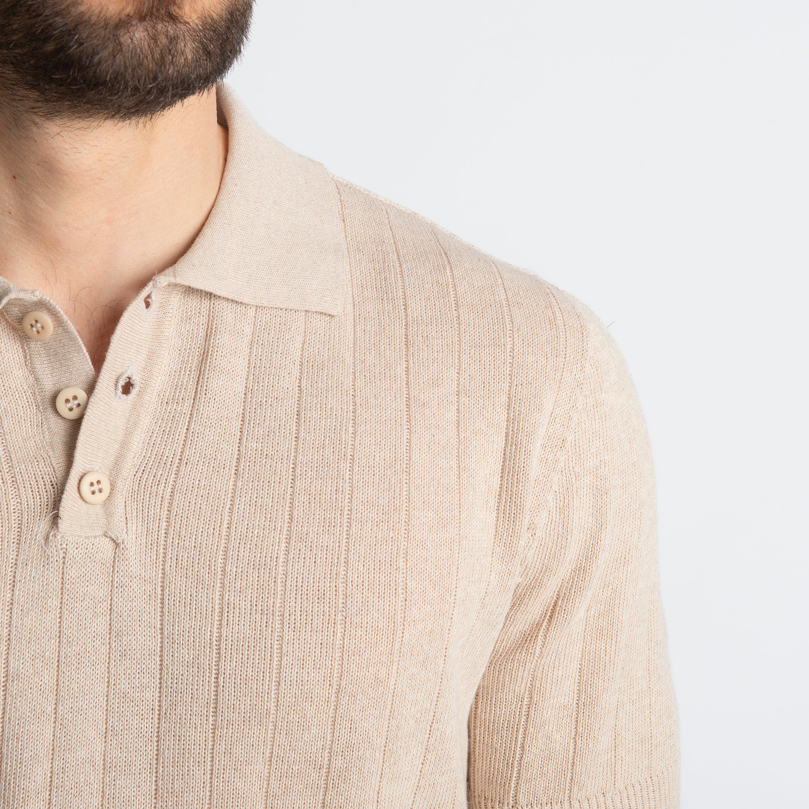Polo In Filo A Coste Beige