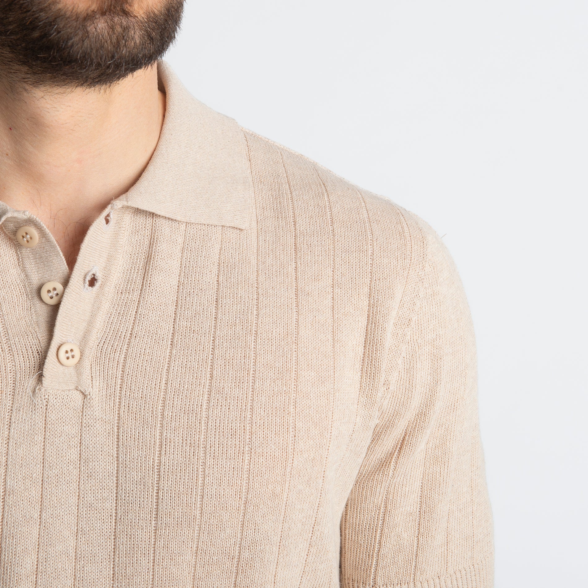 Polo In Filo A Coste Beige